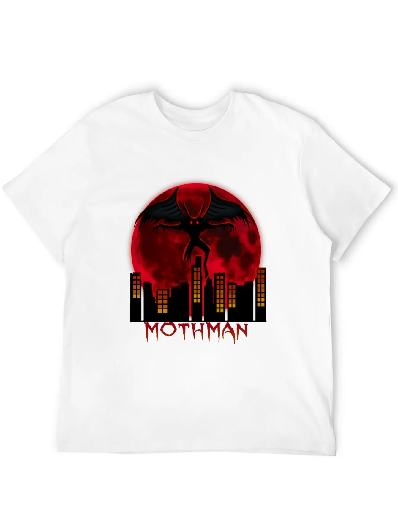 Red Full Moon With Within Urban City Mothman Relaxed Everyday Tee – Lightweight And Durable Cotton
