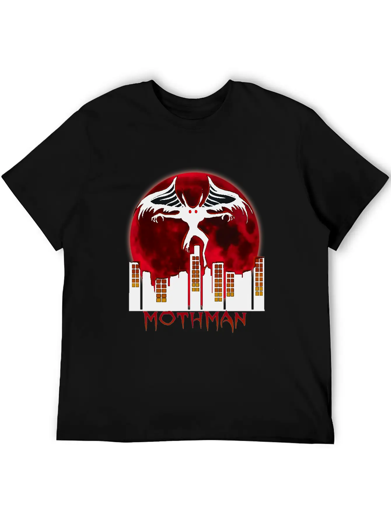 Red Full Moon With Within Urban City Mothman Relaxed Everyday Tee – Lightweight And Durable Cotton
