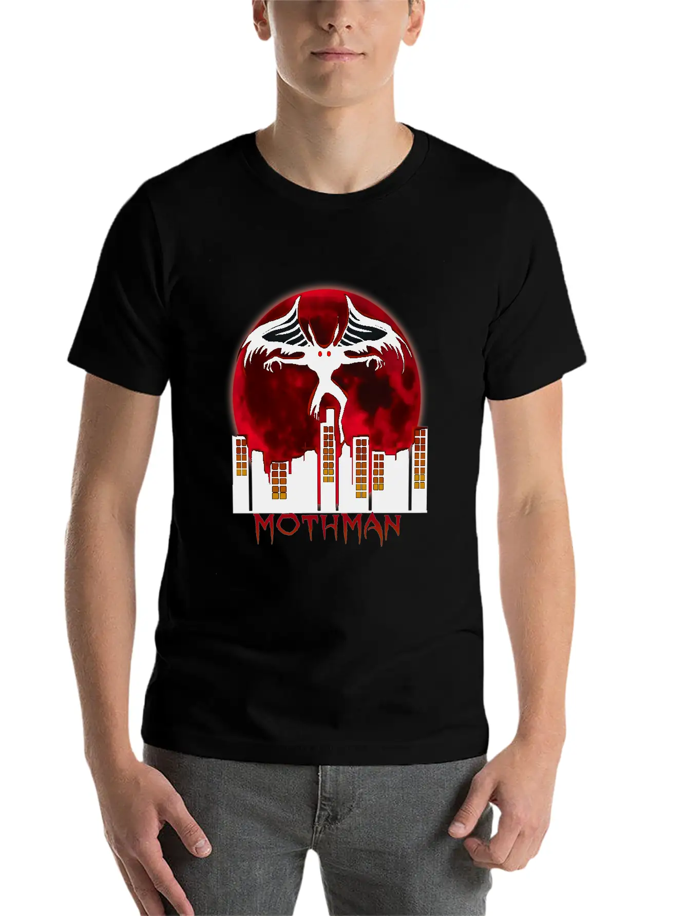 Red Full Moon With Within Urban City Mothman Relaxed Everyday Tee – Lightweight And Durable Cotton