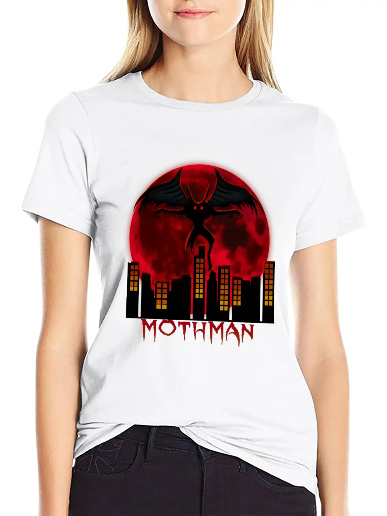 Red Full Moon With Within Urban City Mothman Relaxed Everyday Tee – Lightweight And Durable Cotton
