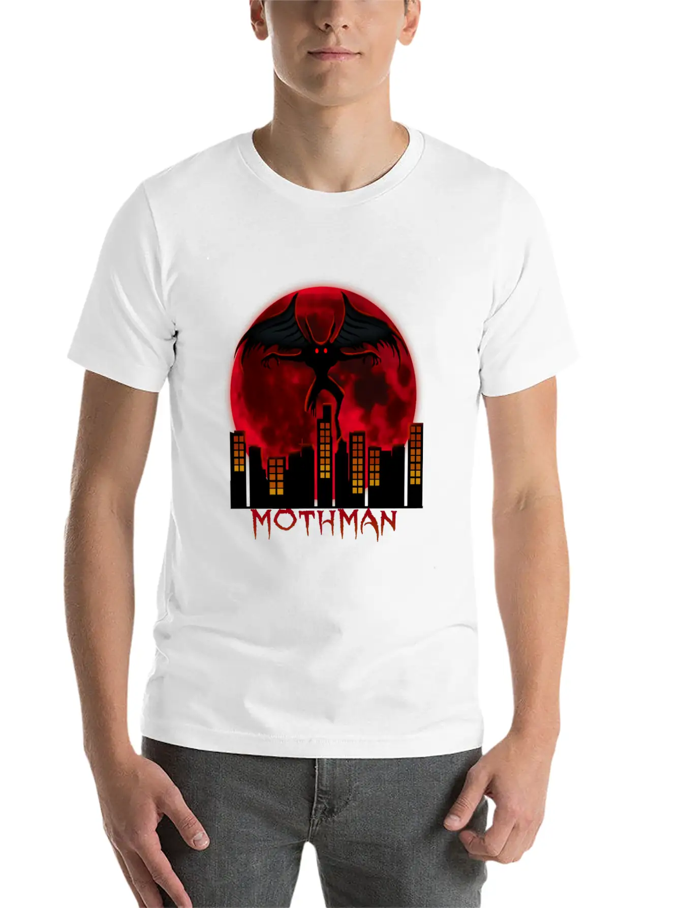 Red Full Moon With Within Urban City Mothman Relaxed Everyday Tee – Lightweight And Durable Cotton