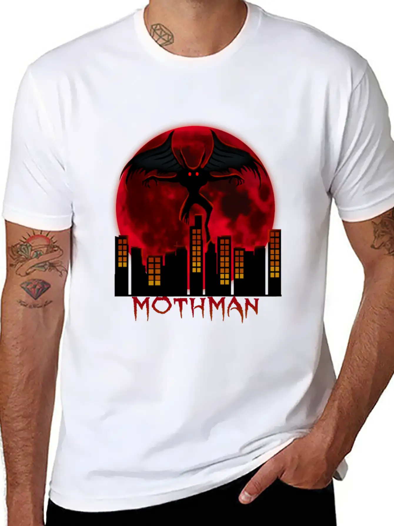 Red Full Moon With Within Urban City Mothman Relaxed Everyday Tee – Lightweight And Durable Cotton