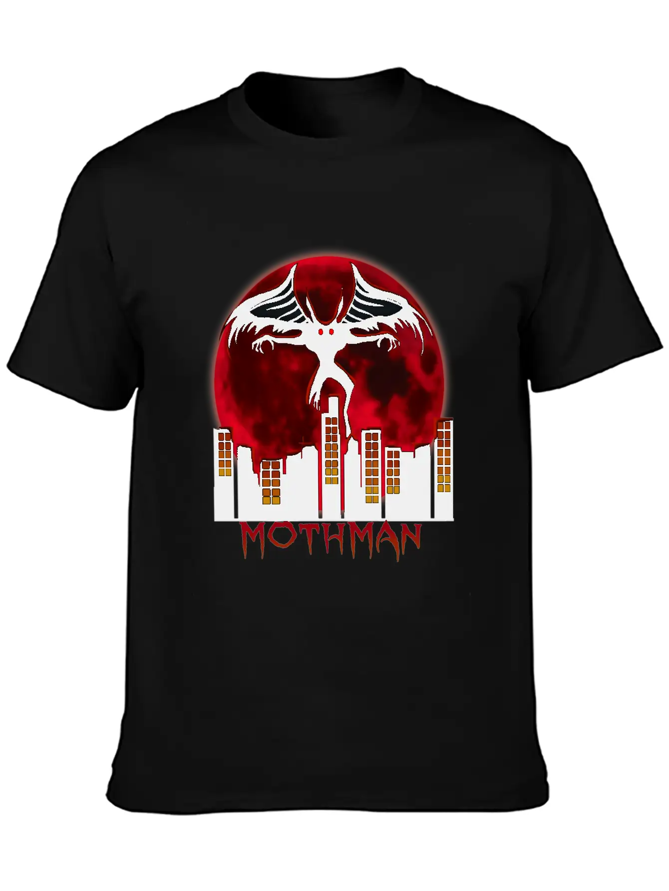 Red Full Moon With Within Urban City Mothman Relaxed Everyday Tee – Lightweight And Durable Cotton