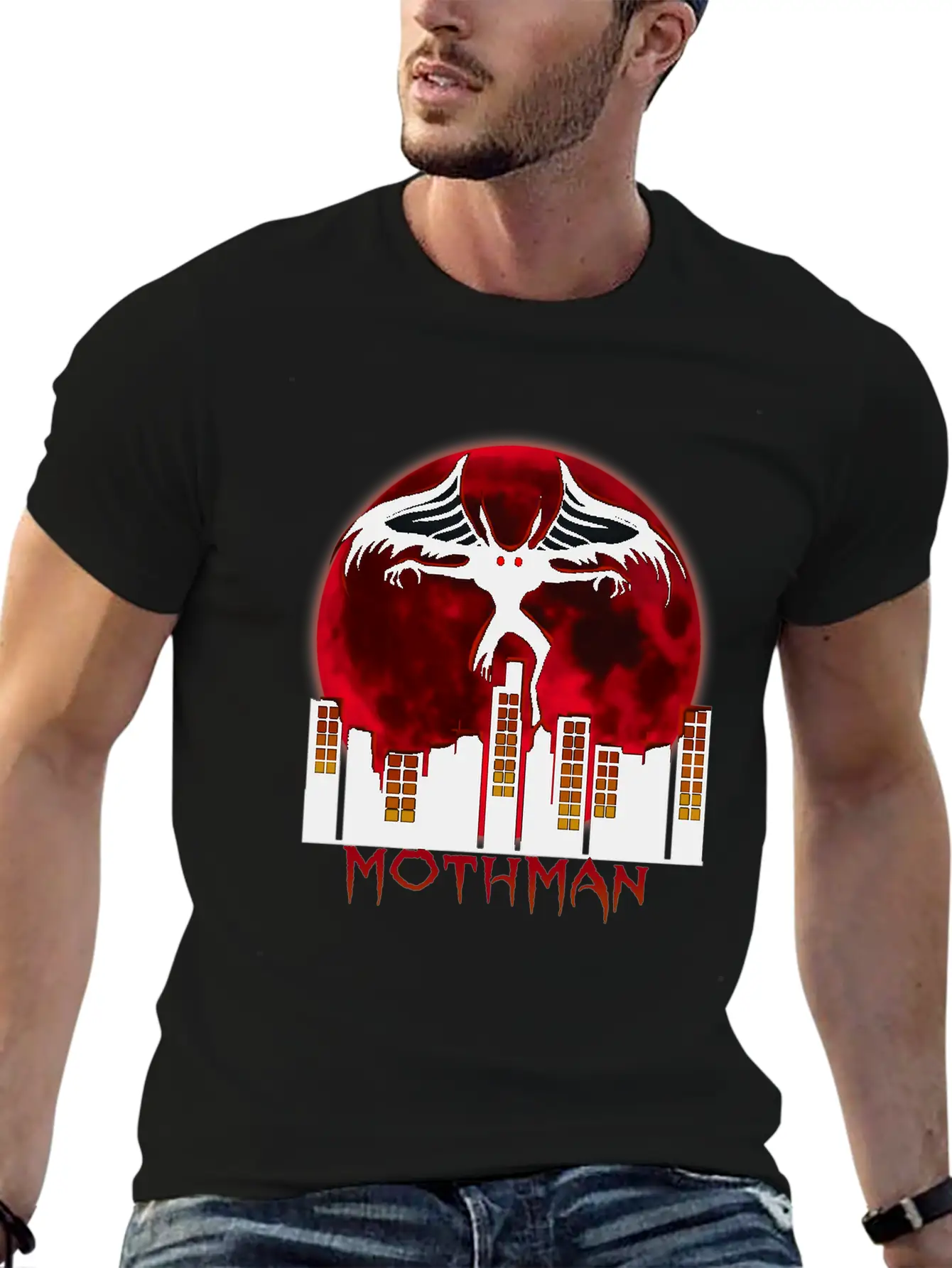 Red Full Moon With Within Urban City Mothman Relaxed Everyday Tee – Lightweight And Durable Cotton