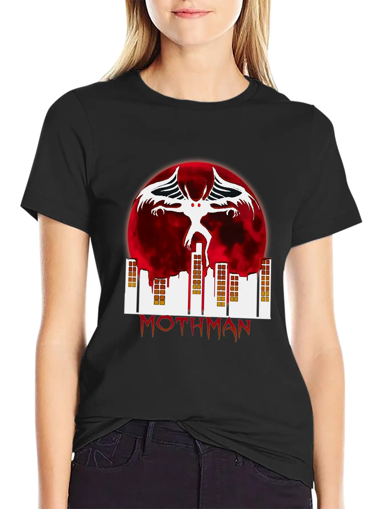 Red Full Moon With Within Urban City Mothman Relaxed Everyday Tee – Lightweight And Durable Cotton