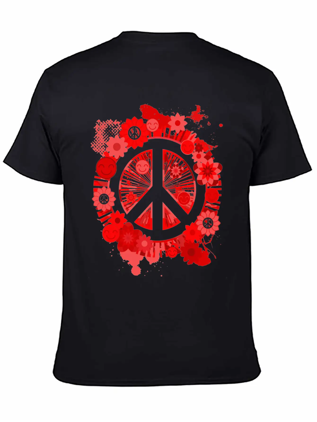 Red Peace Sign 70's Hippie Happiness Flowers Classic Fit Graphic Tee For Daily Comfort – Unisex Cotton Shirt