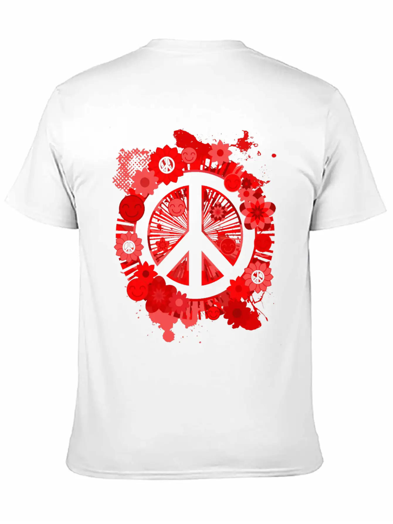 Red Peace Sign 70's Hippie Happiness Flowers Classic Fit Graphic Tee For Daily Comfort – Unisex Cotton Shirt