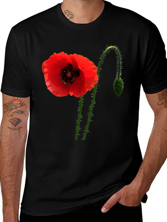 Red Poppy And Bud Relaxed Everyday Tee – Lightweight And Durable Cotton