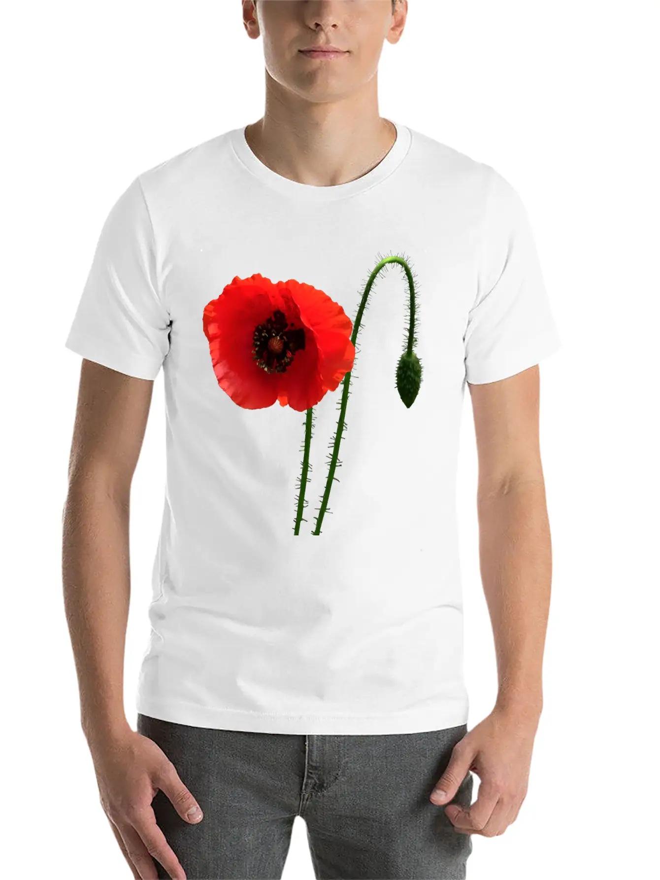 Red Poppy And Bud Relaxed Everyday Tee – Lightweight And Durable Cotton