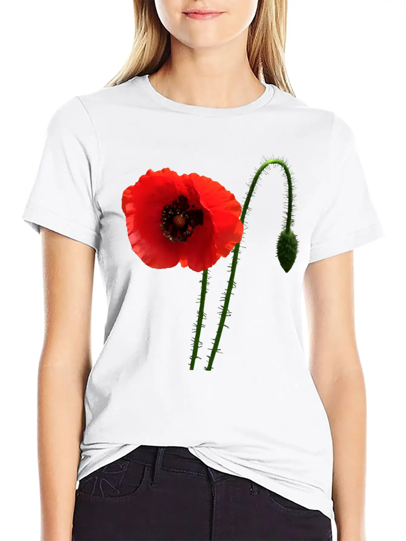Red Poppy And Bud Relaxed Everyday Tee – Lightweight And Durable Cotton