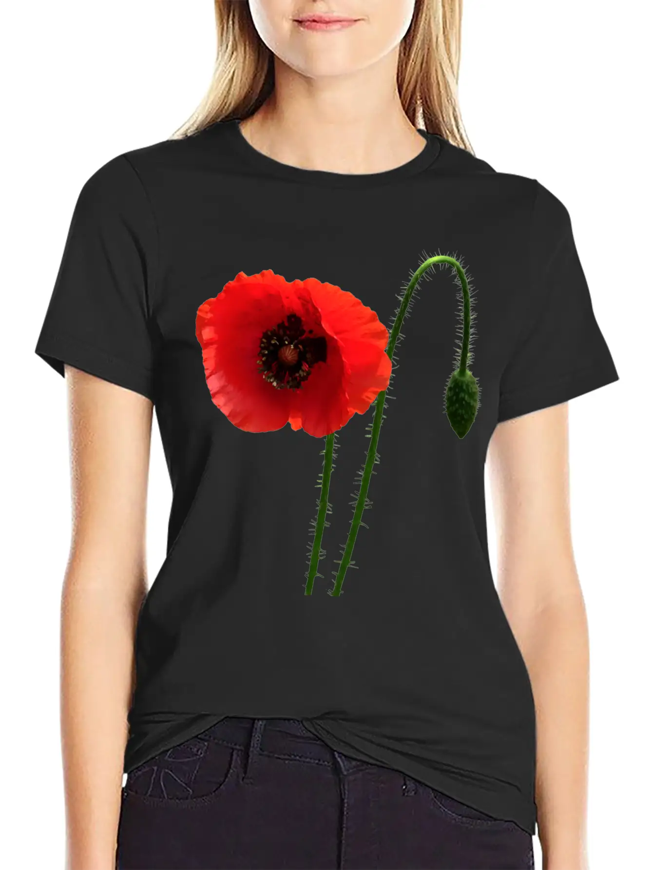 Red Poppy And Bud Relaxed Everyday Tee – Lightweight And Durable Cotton