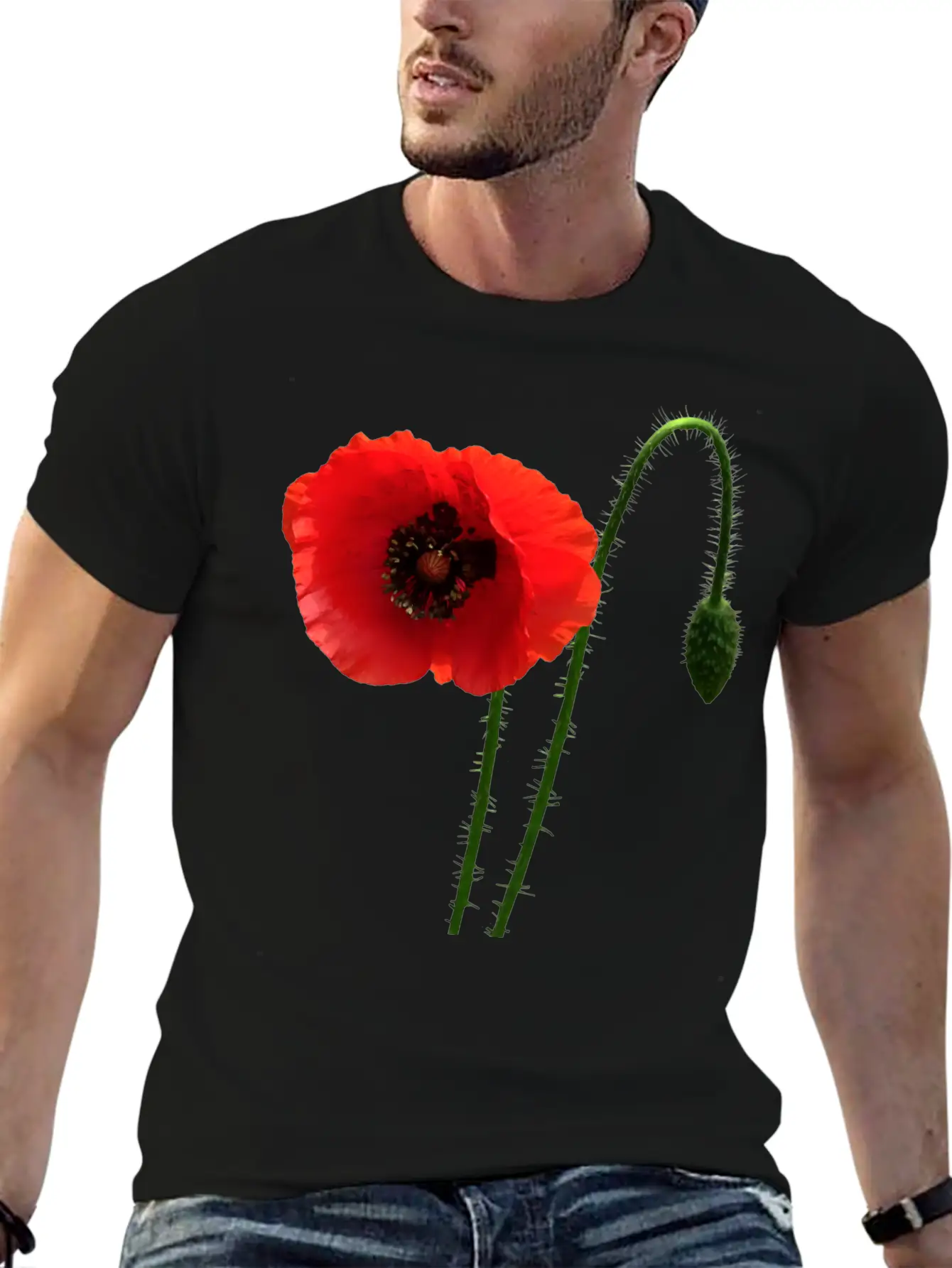 Red Poppy And Bud Relaxed Everyday Tee – Lightweight And Durable Cotton