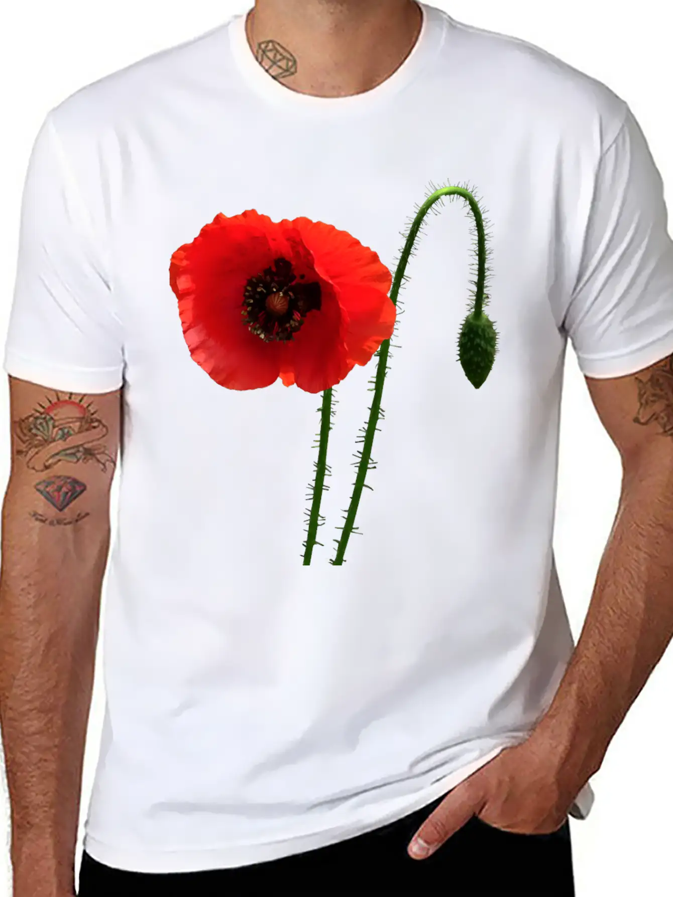 Red Poppy And Bud Relaxed Everyday Tee – Lightweight And Durable Cotton