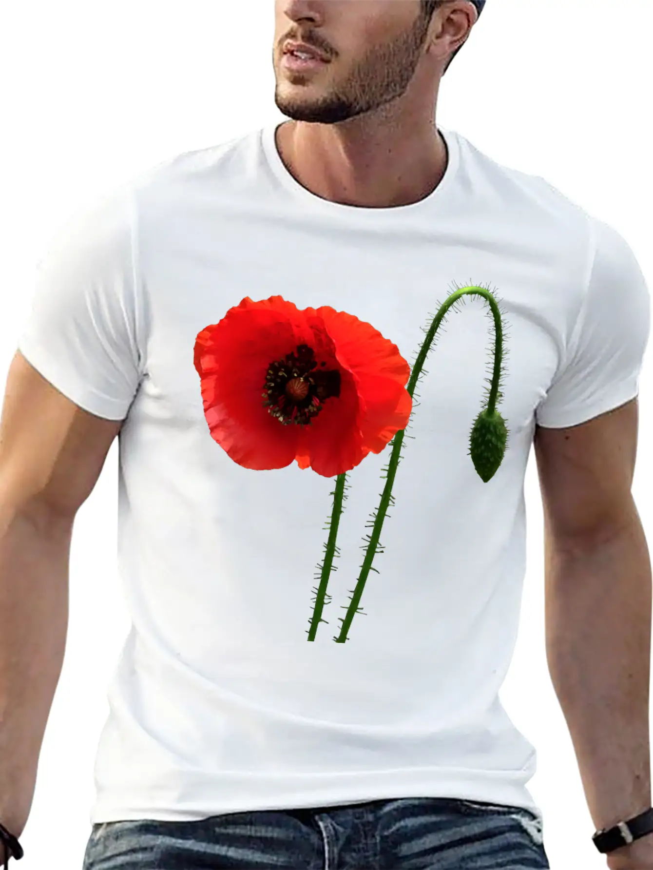 Red Poppy And Bud Relaxed Everyday Tee – Lightweight And Durable Cotton