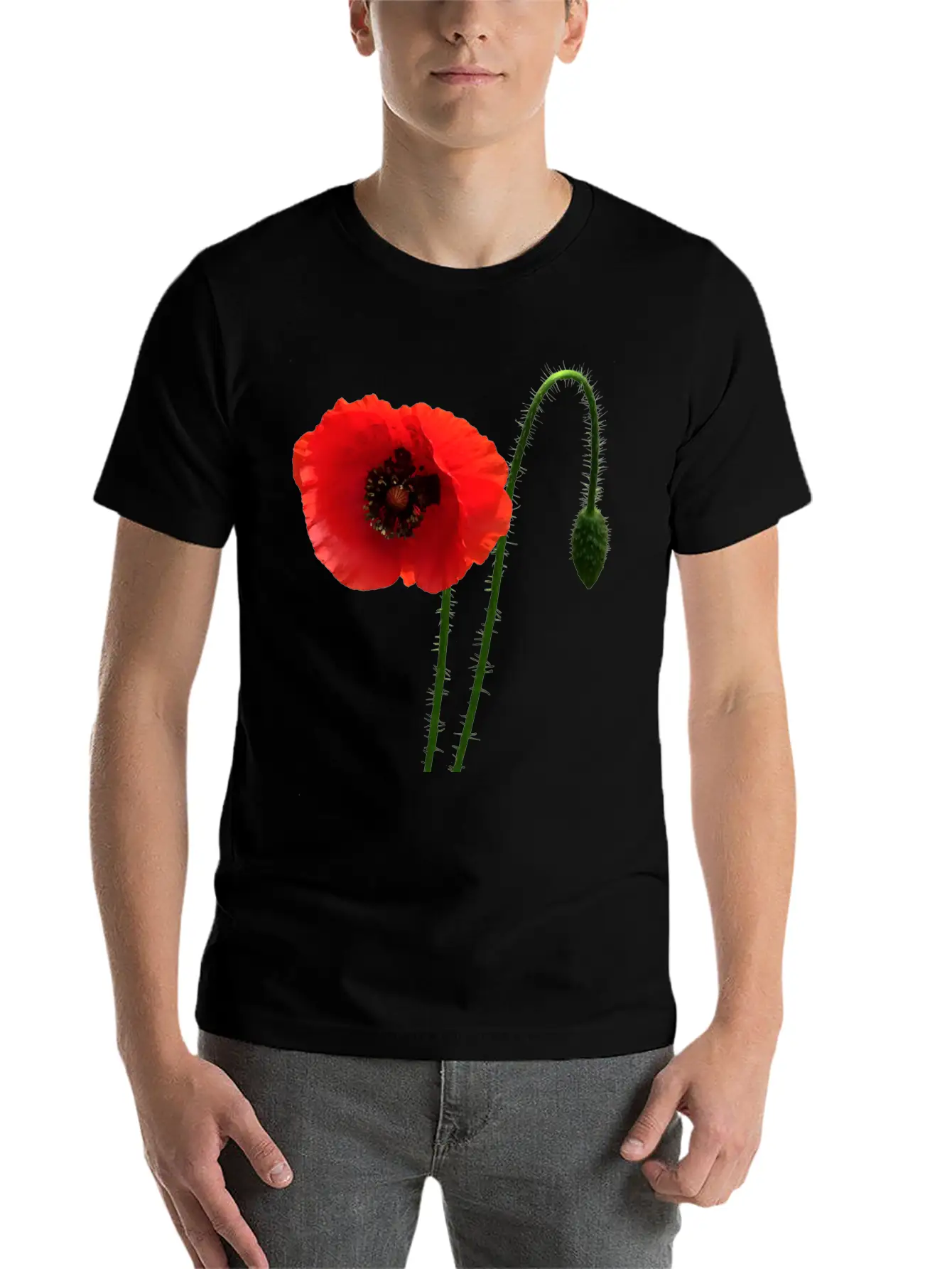 Red Poppy And Bud Relaxed Everyday Tee – Lightweight And Durable Cotton