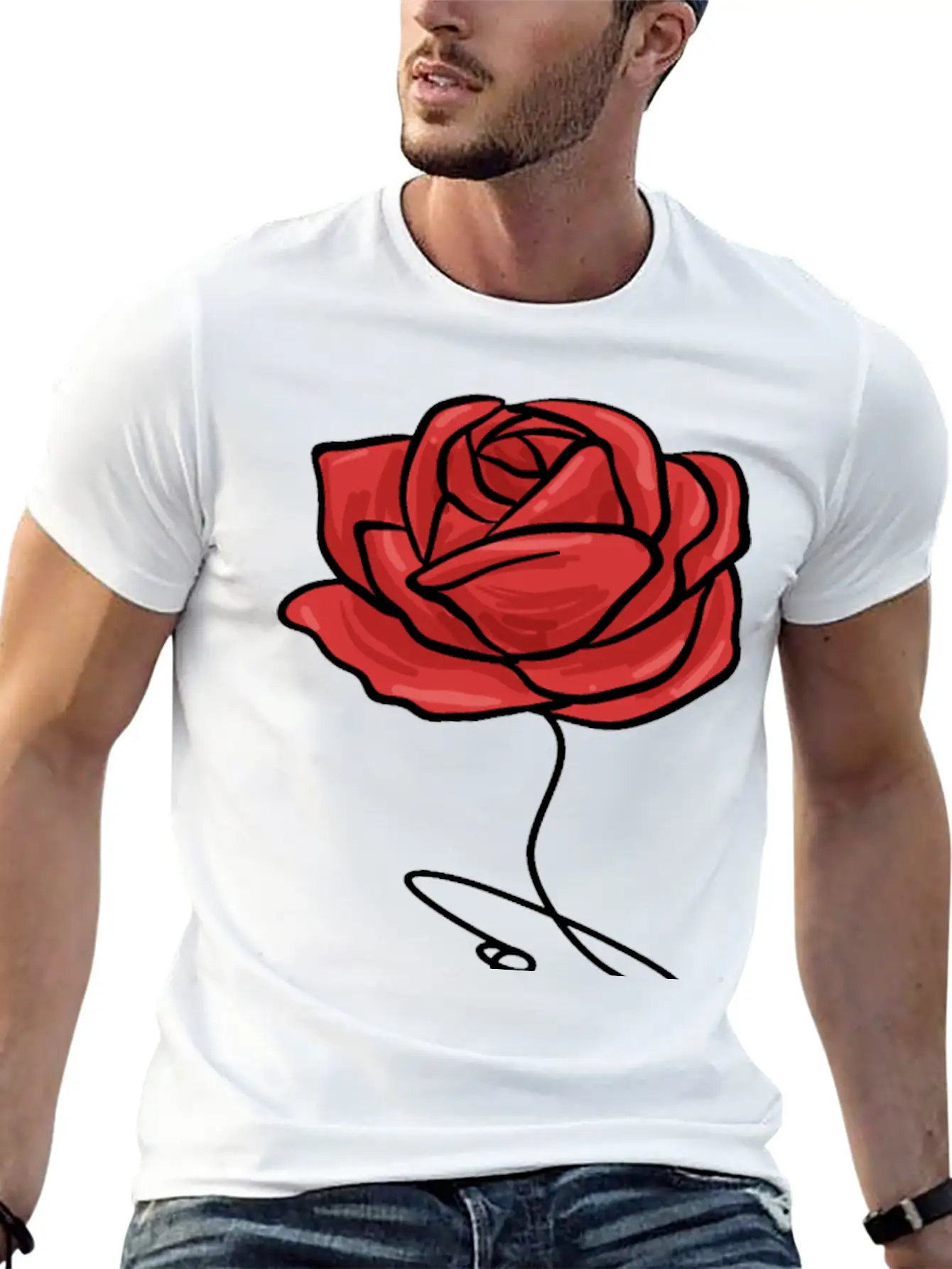 Red Rose Love Modern Fit Casual T-Shirt – Clean And Versatile Design