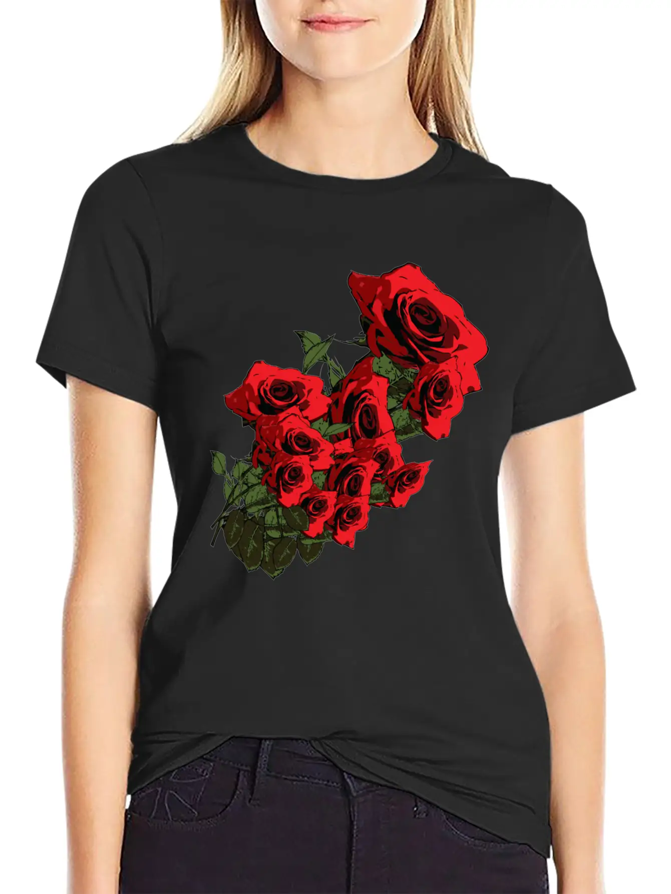 Red-roses-spring Flowers Relaxed Everyday Tee – Lightweight And Durable Cotton