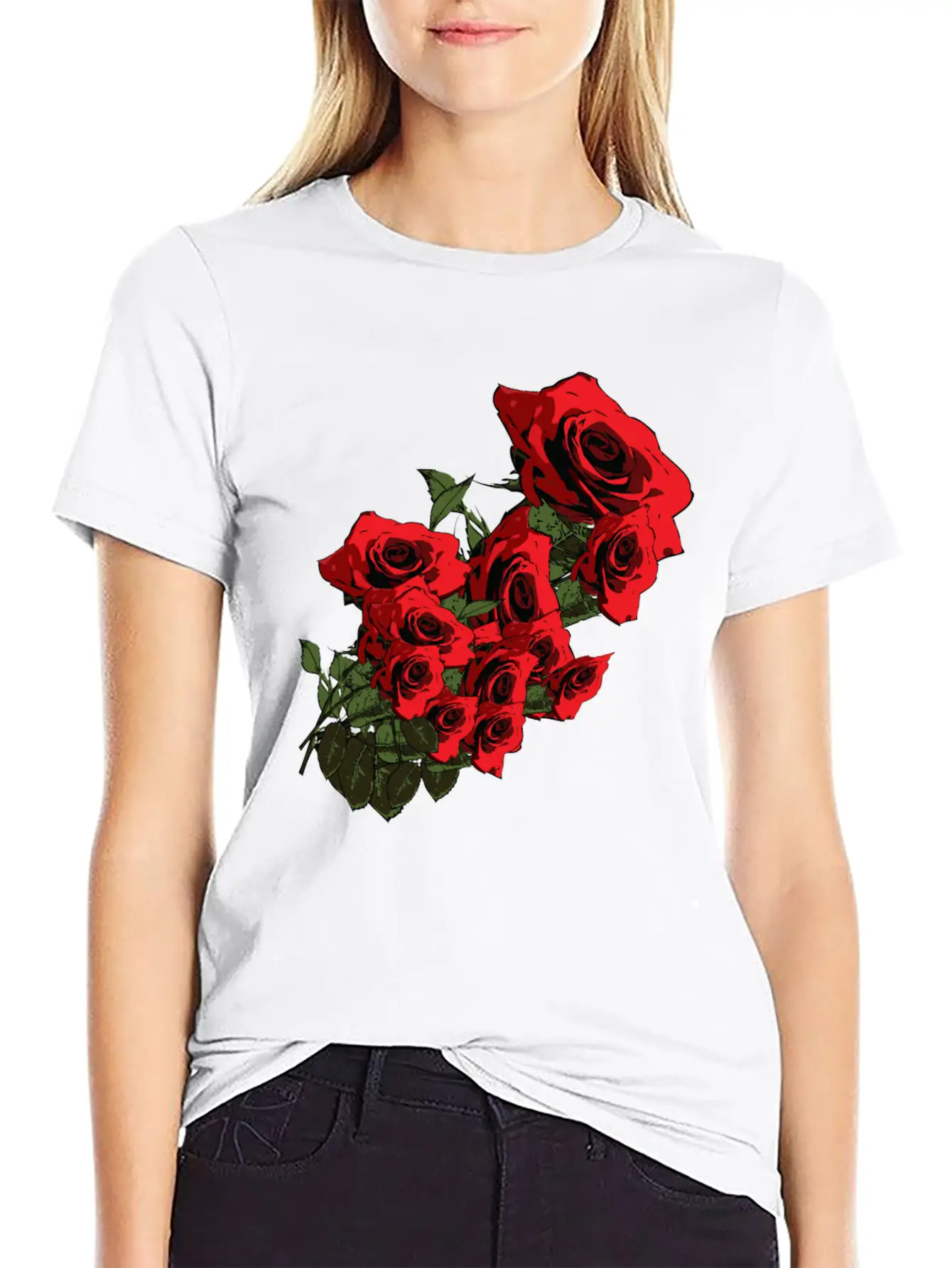 Red-roses-spring Flowers Relaxed Everyday Tee – Lightweight And Durable Cotton