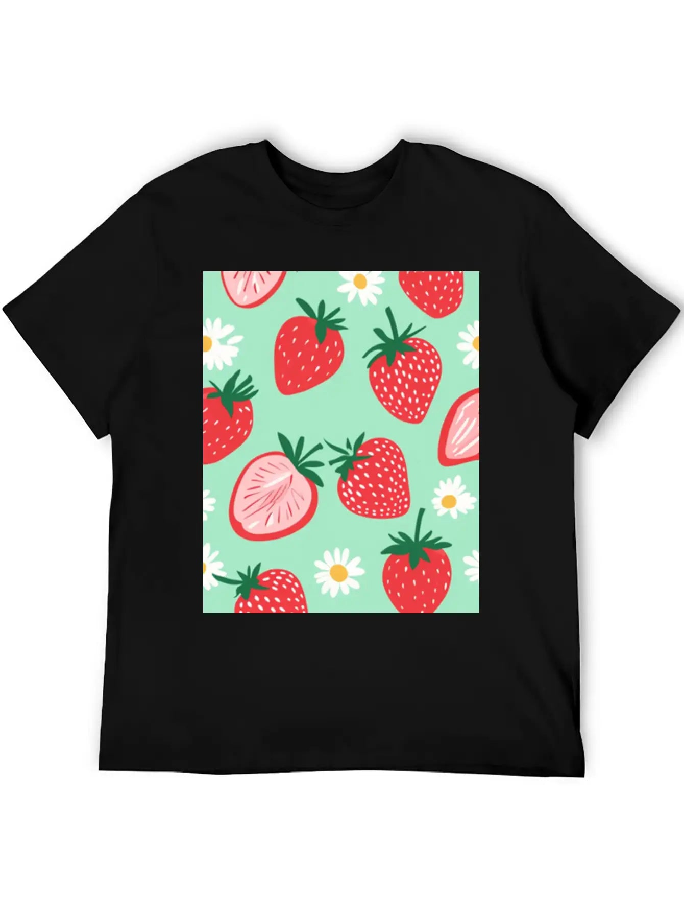 Red Strawberries &Daisies Pattern Phone Case Cover Essential Cotton Tee For Daily Outfits – Unisex Style