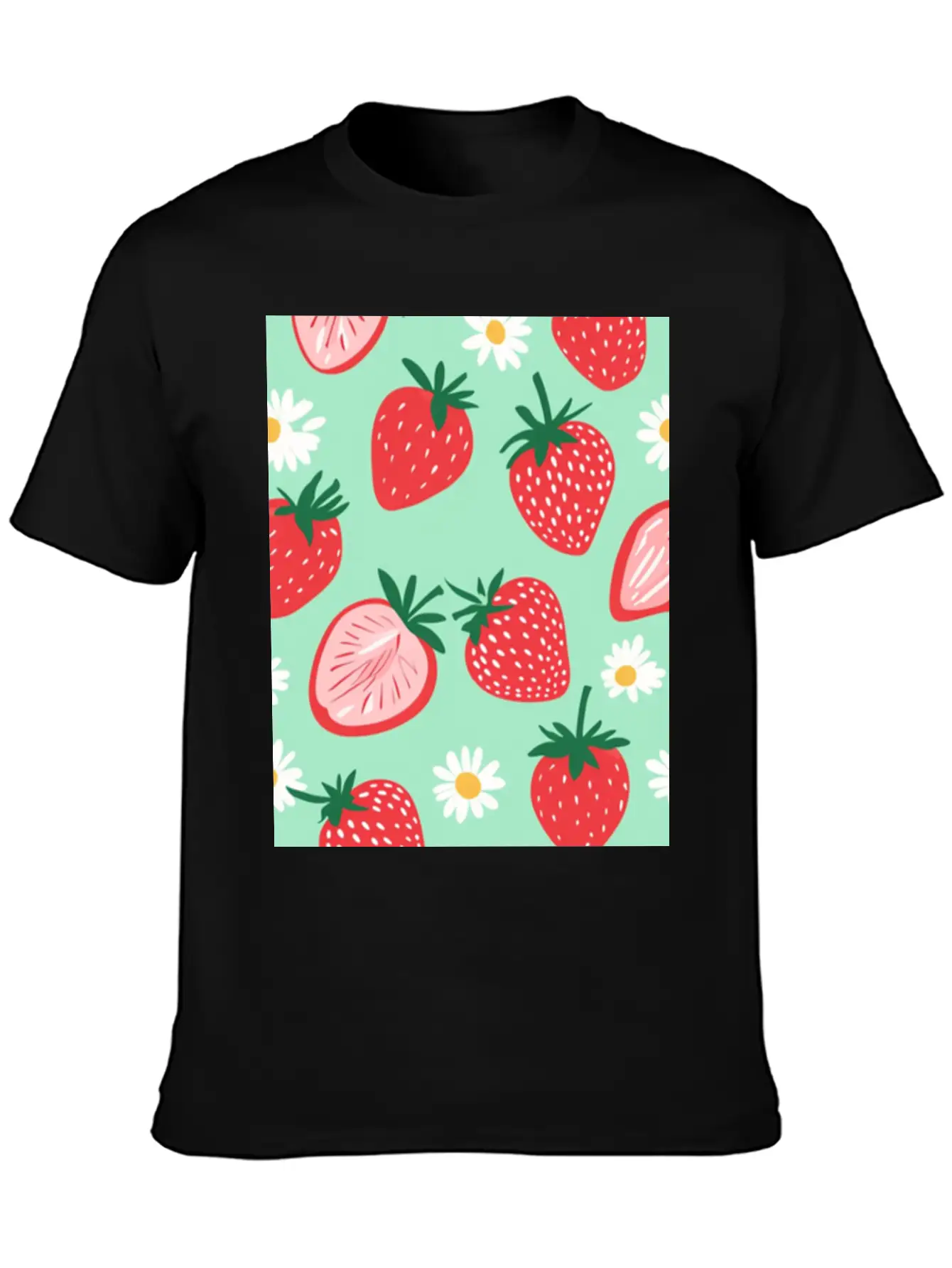 Red Strawberries &Daisies Pattern Phone Case Cover Essential Cotton Tee For Daily Outfits – Unisex Style