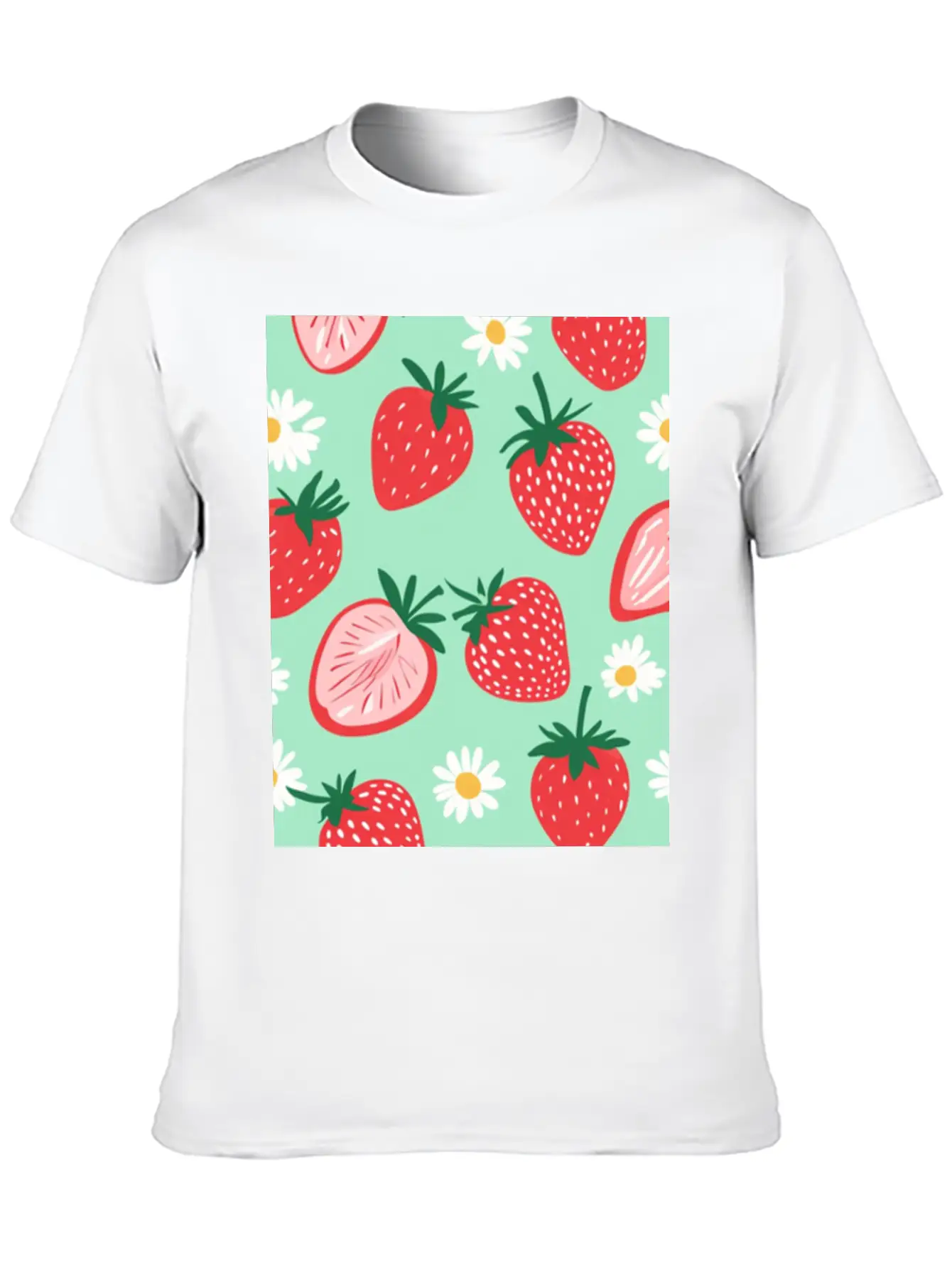 Red Strawberries &Daisies Pattern Phone Case Cover Essential Cotton Tee For Daily Outfits – Unisex Style