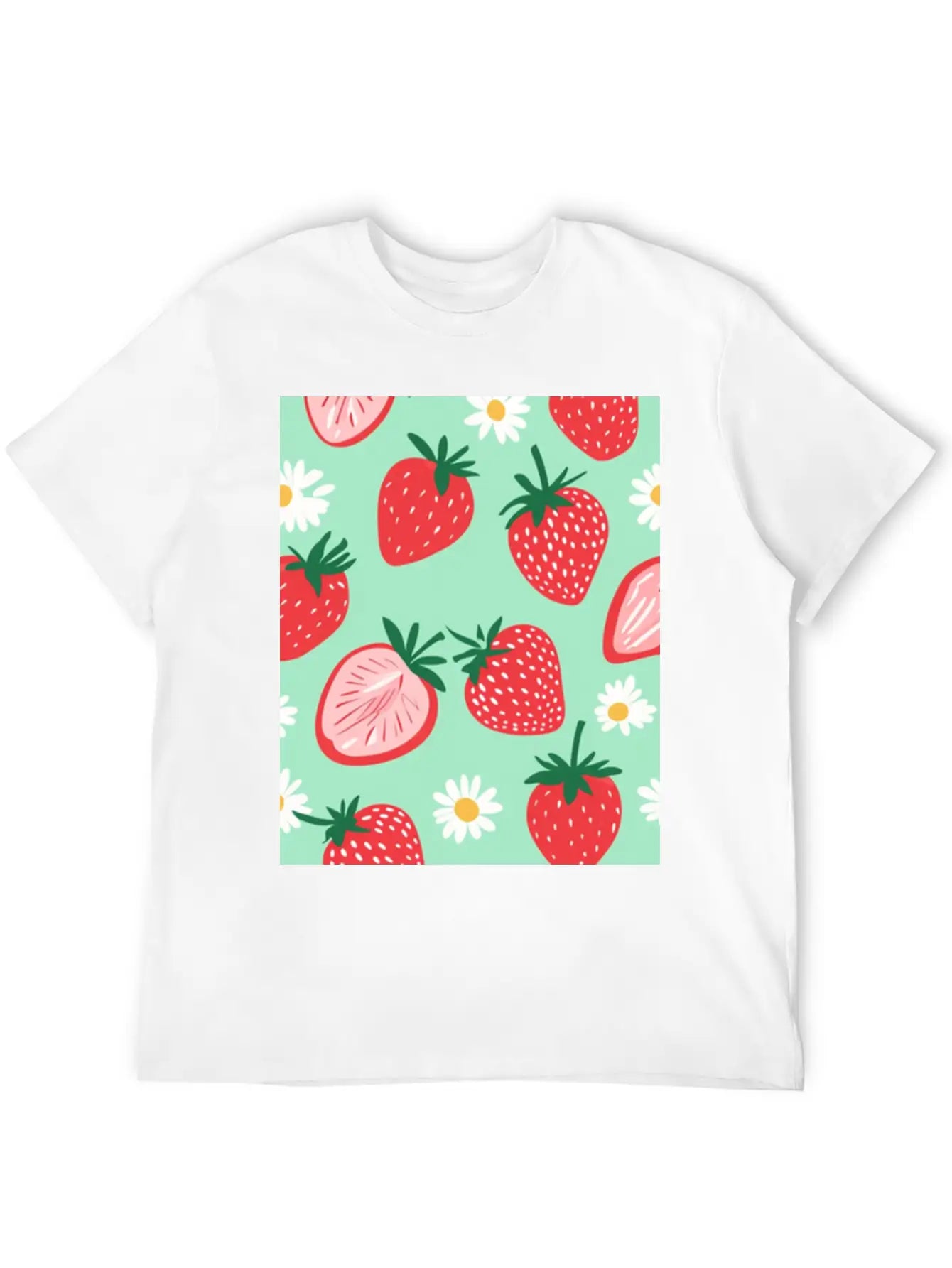 Red Strawberries &Daisies Pattern Phone Case Cover Essential Cotton Tee For Daily Outfits – Unisex Style