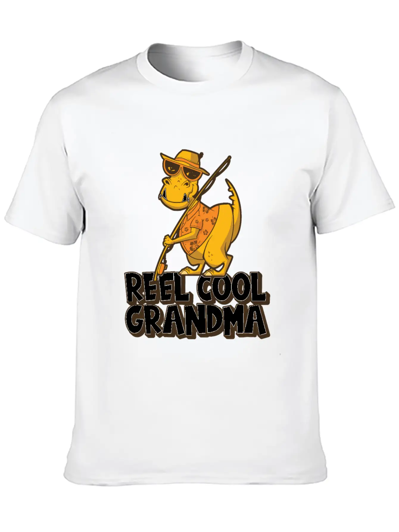 Reel Cool Grandma Grandchildren T Rex Fishing Boat Soft Cotton Short Sleeve Tee – Unisex Wardrobe Staple
