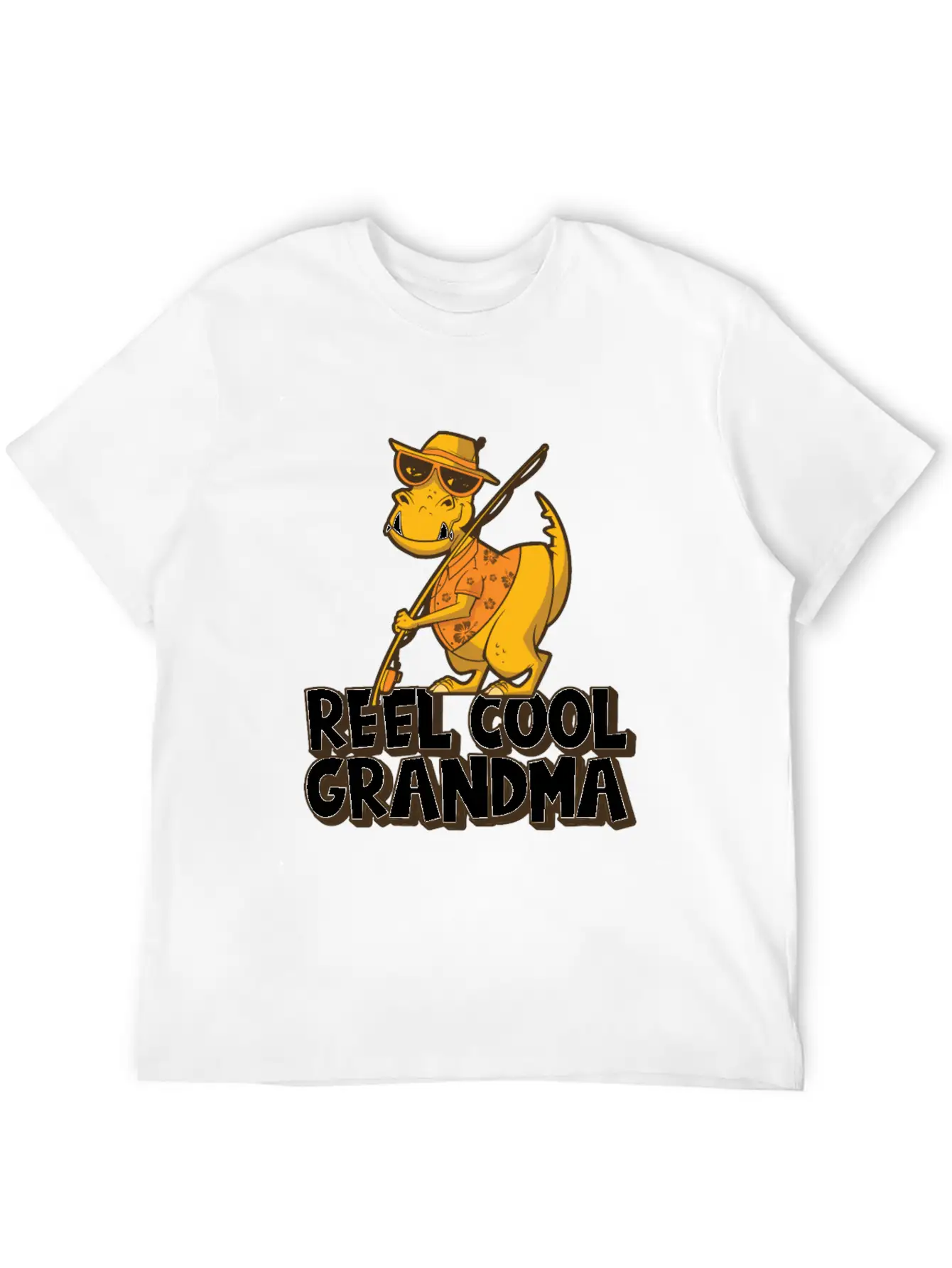 Reel Cool Grandma Grandchildren T Rex Fishing Boat Soft Cotton Short Sleeve Tee – Unisex Wardrobe Staple