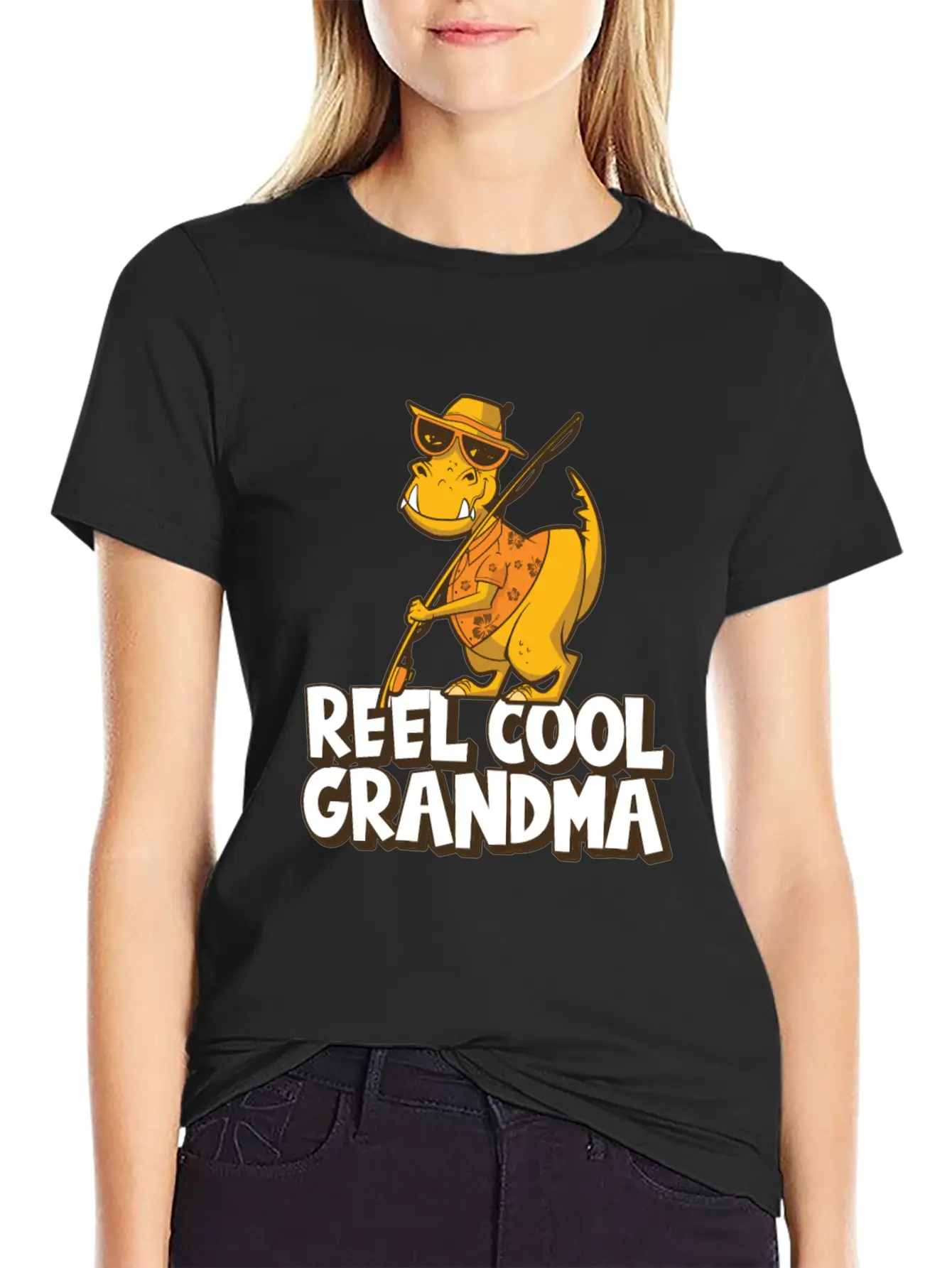 Reel Cool Grandma Grandchildren T Rex Fishing Boat Soft Cotton Short Sleeve Tee – Unisex Wardrobe Staple