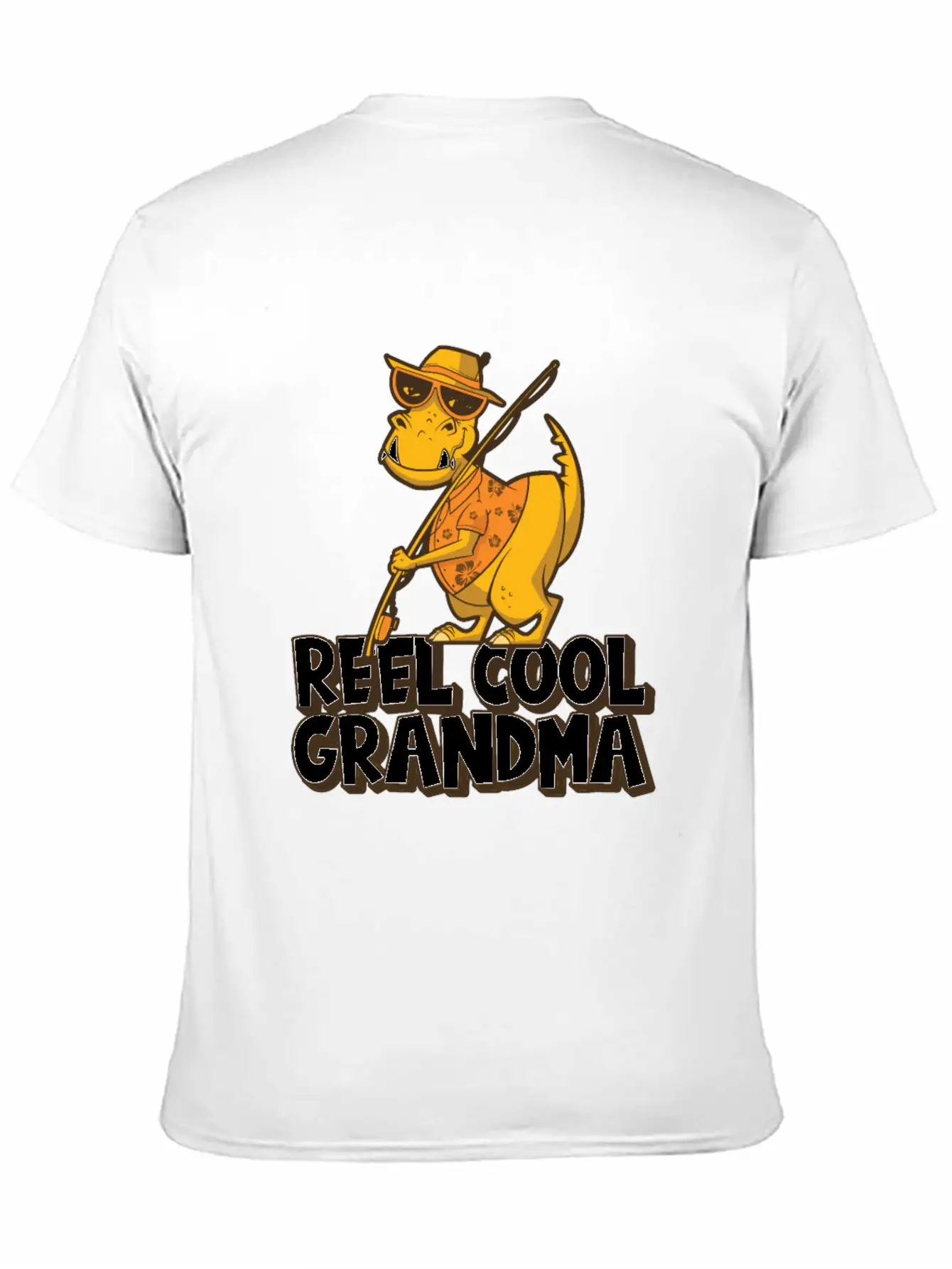 Reel Cool Grandma Grandchildren T Rex Fishing Boat Soft Cotton Short Sleeve Tee – Unisex Wardrobe Staple