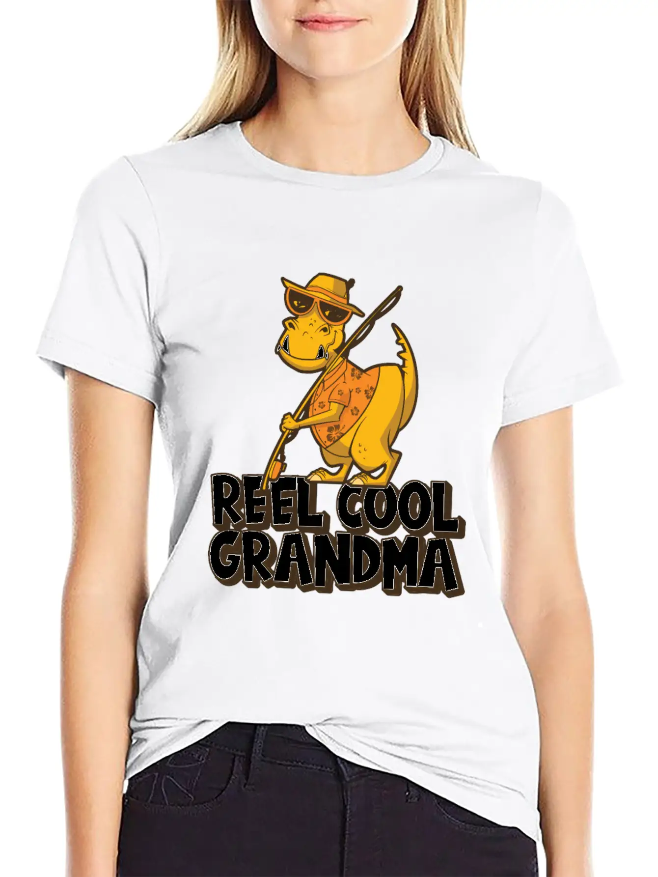 Reel Cool Grandma Grandchildren T Rex Fishing Boat Soft Cotton Short Sleeve Tee – Unisex Wardrobe Staple