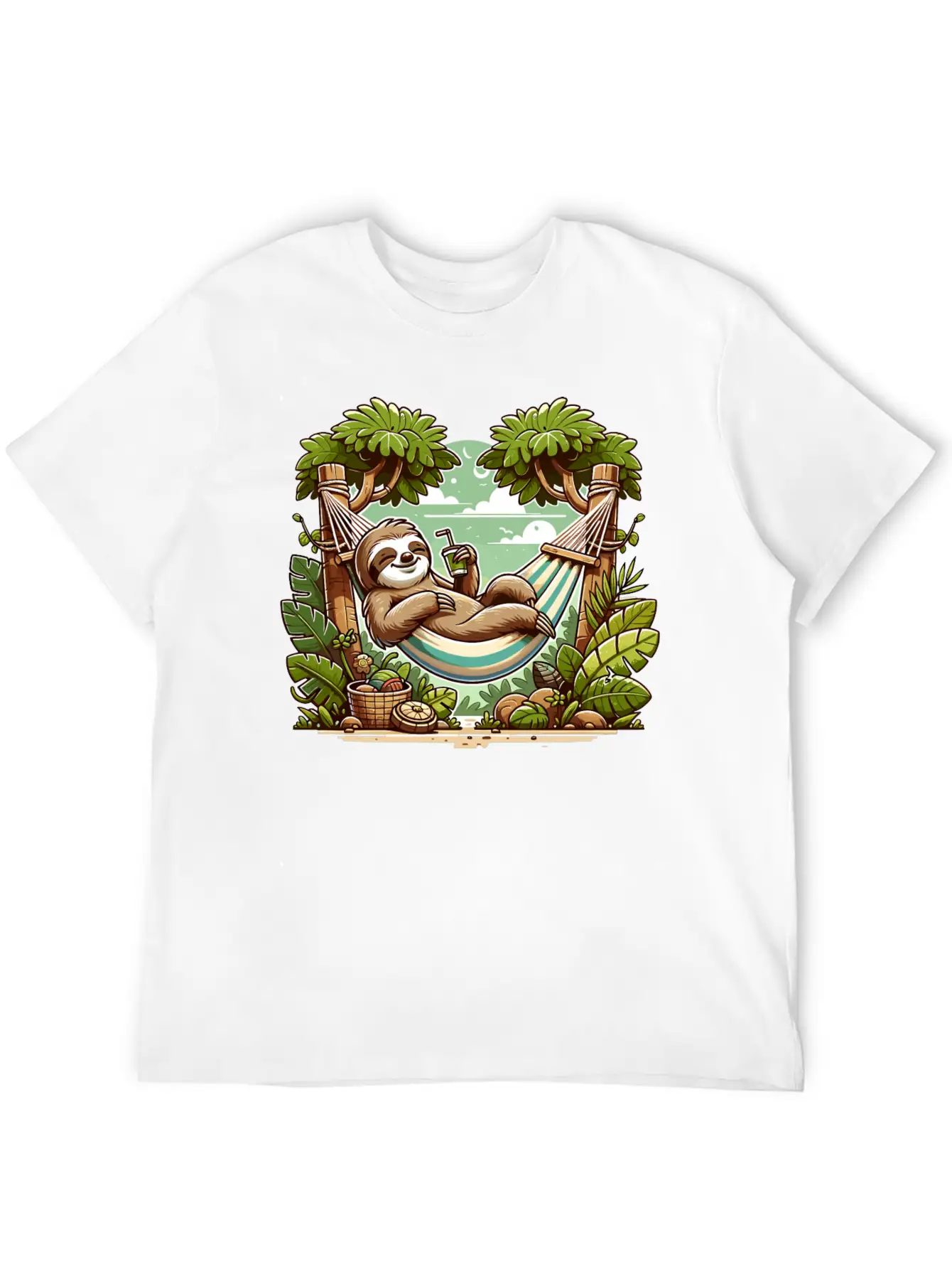 Relaxing Sloth In Hammock Under Palm Trees Relaxed Everyday Tee – Lightweight And Durable Cotton