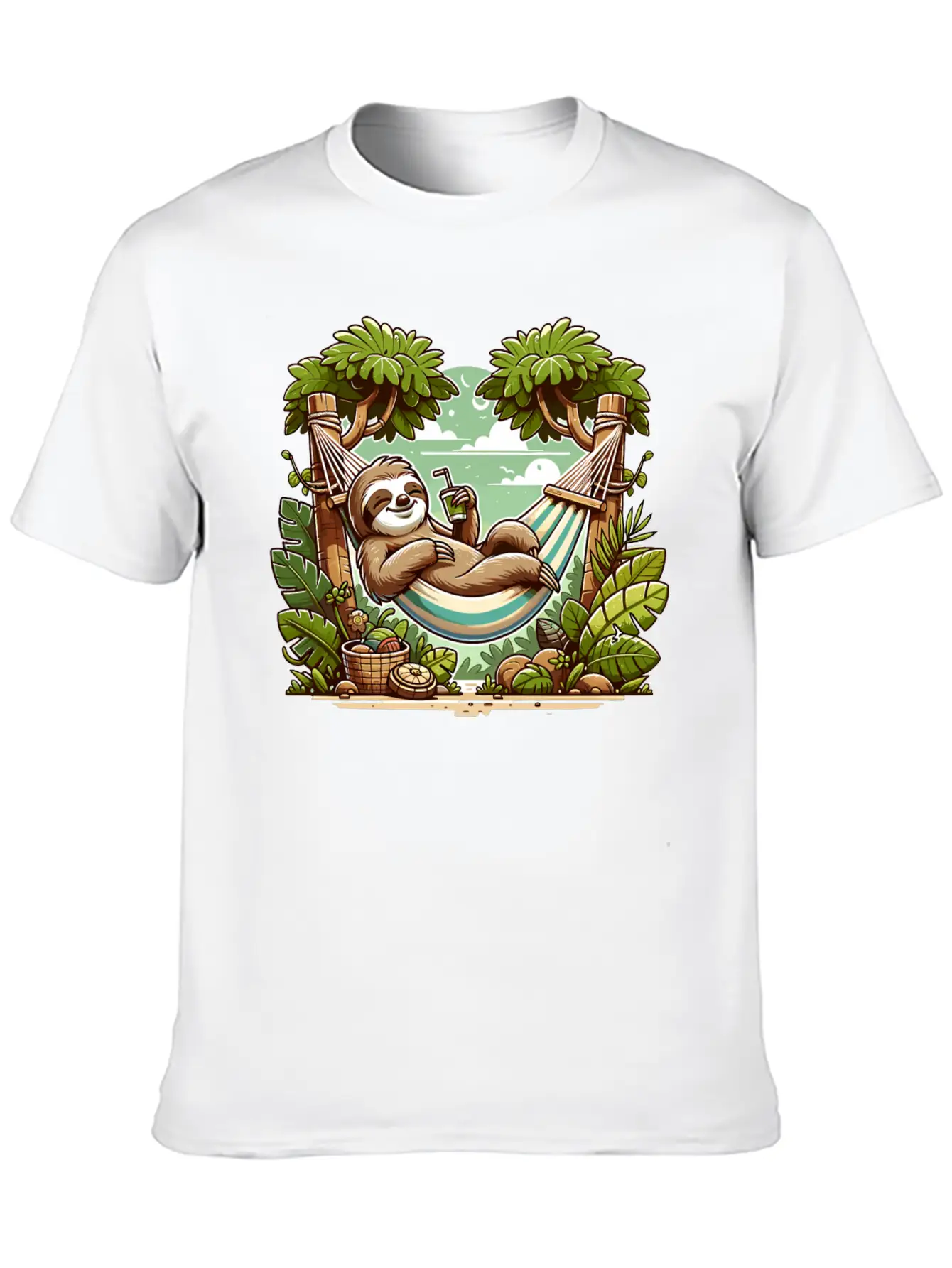 Relaxing Sloth In Hammock Under Palm Trees Relaxed Everyday Tee – Lightweight And Durable Cotton