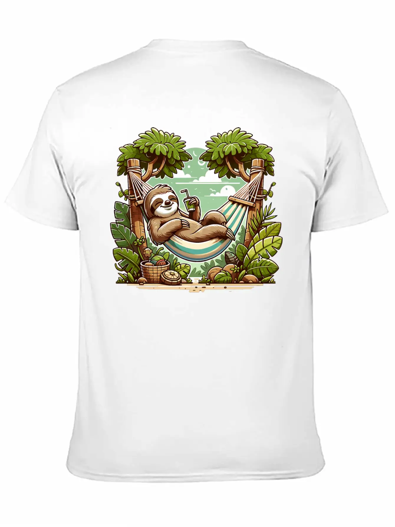 Relaxing Sloth In Hammock Under Palm Trees Relaxed Everyday Tee – Lightweight And Durable Cotton