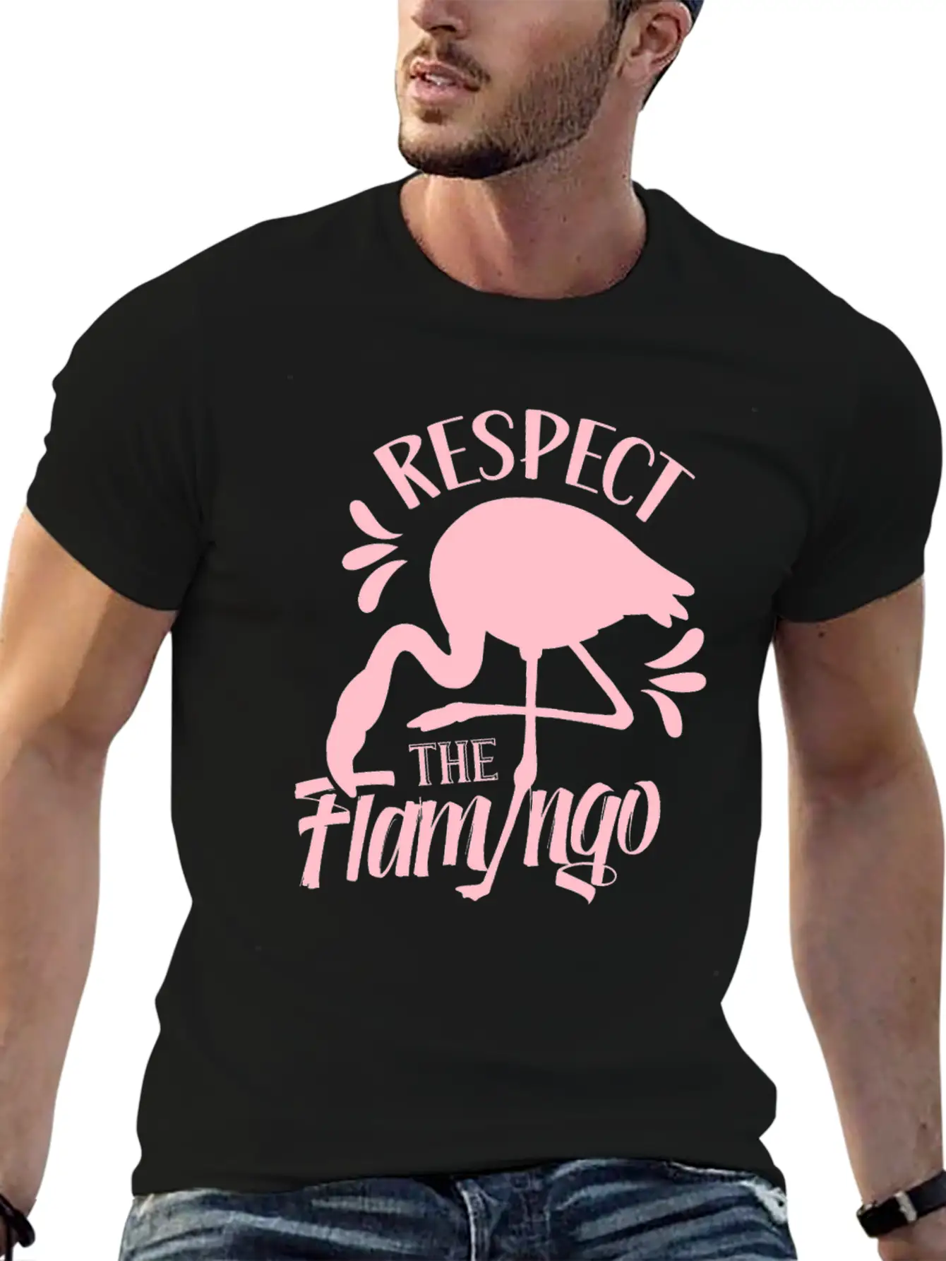Respect The Flamingo Cute Flamingos Animal Lightweight Cotton T-Shirt – Daily Comfort Graphic Shirt