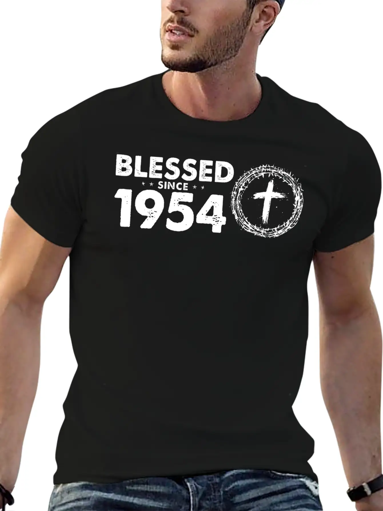 Retro 70th Birthday - Blessed Since 1954 By God's Lightweight Cotton T-Shirt – Daily Comfort Graphic Shirt