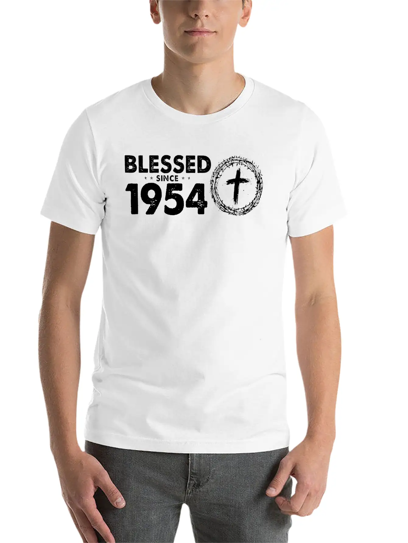 Retro 70th Birthday - Blessed Since 1954 By God's Lightweight Cotton T-Shirt – Daily Comfort Graphic Shirt