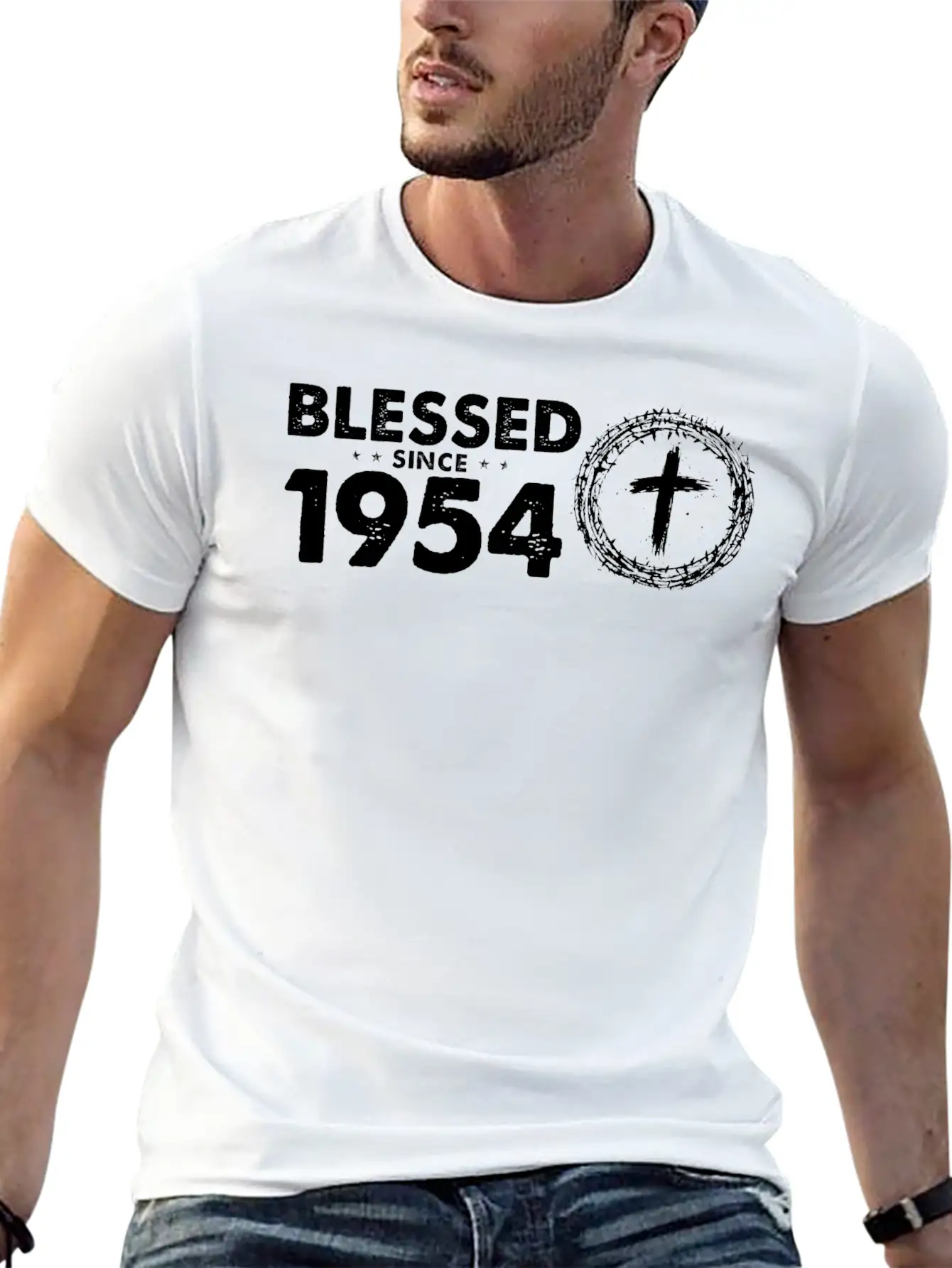 Retro 70th Birthday - Blessed Since 1954 By God's Lightweight Cotton T-Shirt – Daily Comfort Graphic Shirt