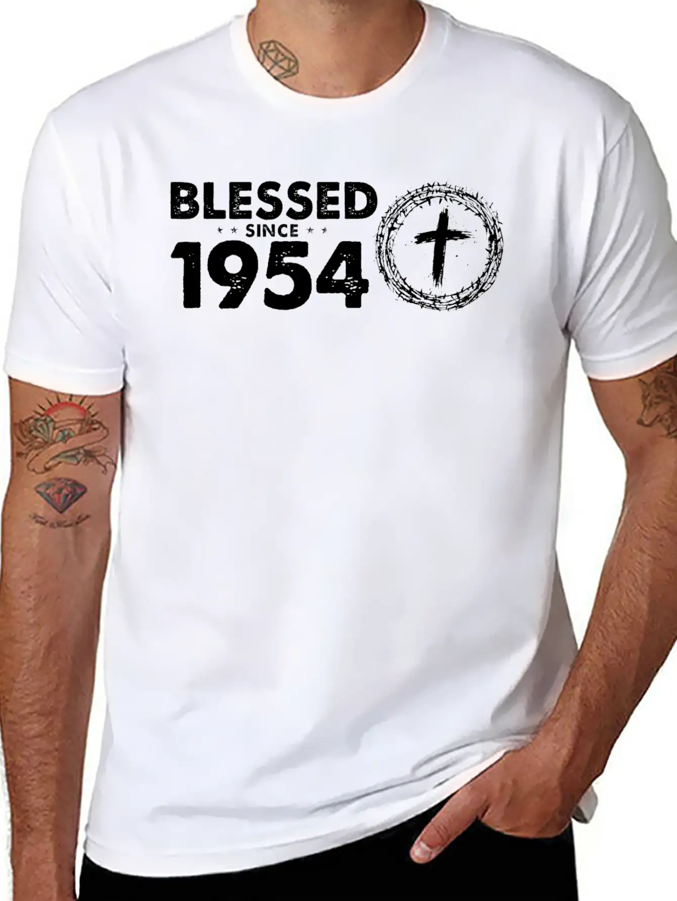 Retro 70th Birthday - Blessed Since 1954 By God's Lightweight Cotton T-Shirt – Daily Comfort Graphic Shirt