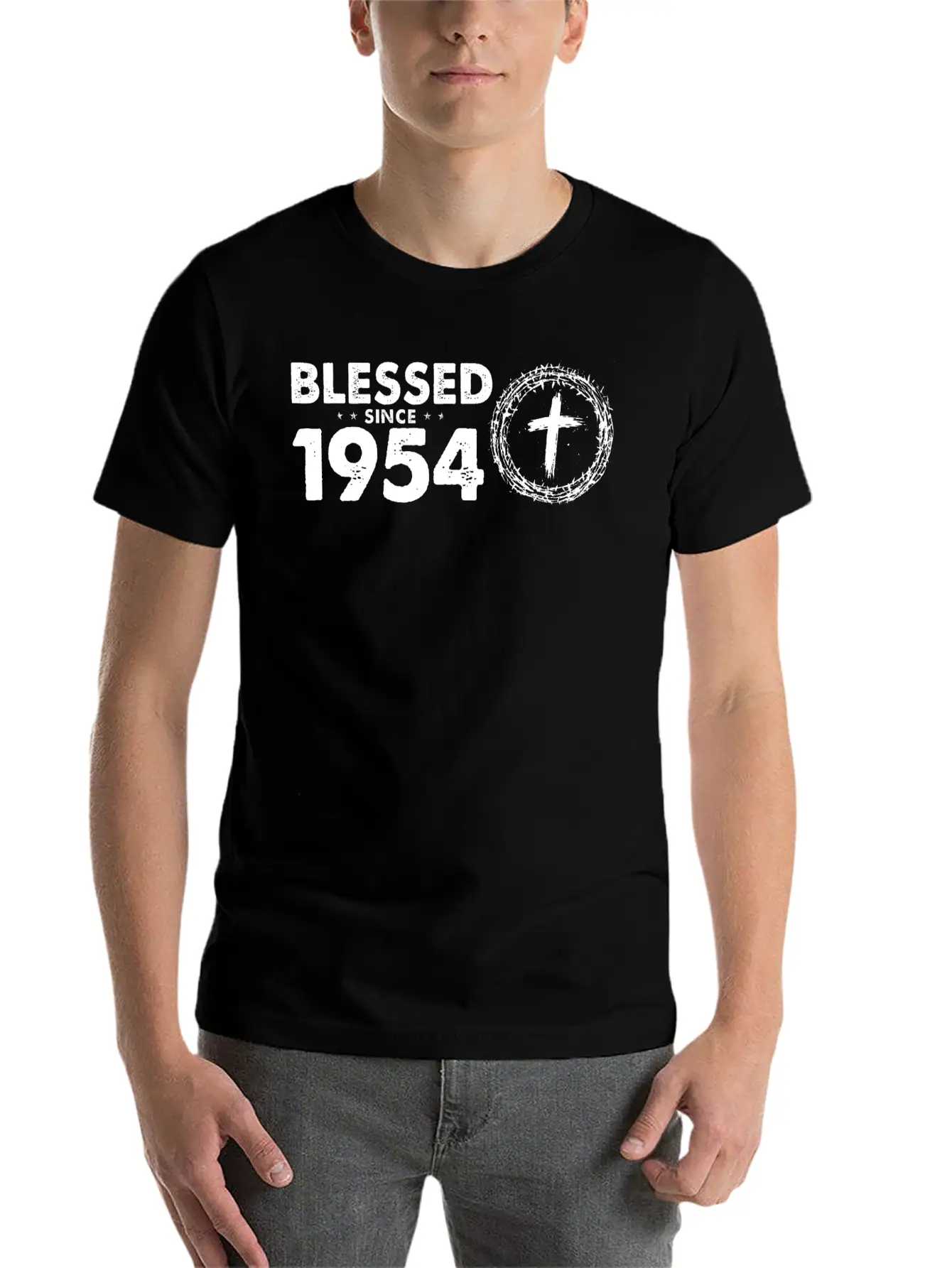 Retro 70th Birthday - Blessed Since 1954 By God's Lightweight Cotton T-Shirt – Daily Comfort Graphic Shirt