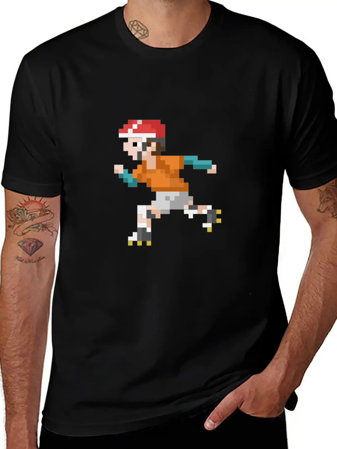 Retro 80s Video Game Pixelated Roller Skating Lightweight Cotton T-Shirt – Daily Comfort Graphic Shirt