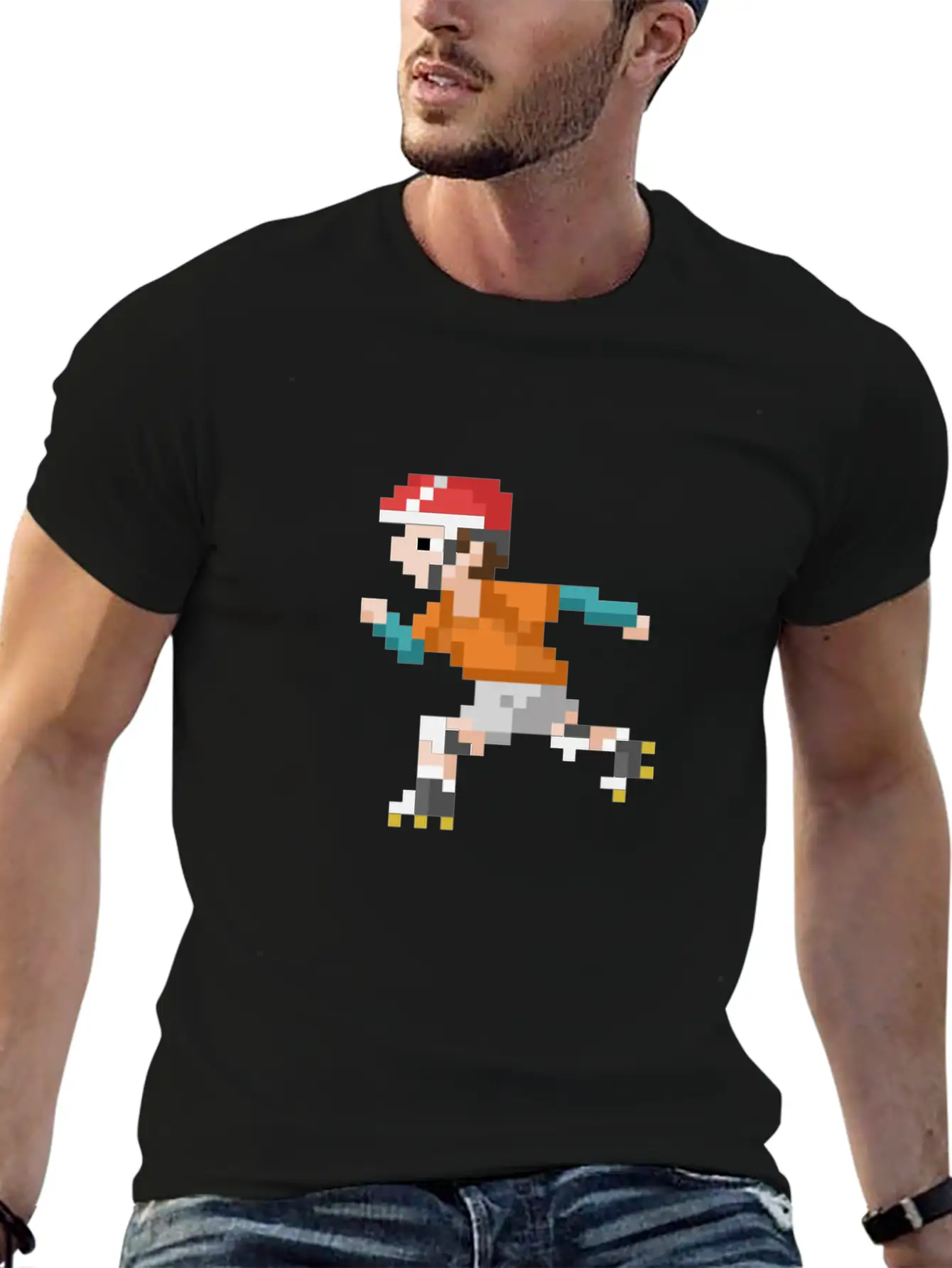 Retro 80s Video Game Pixelated Roller Skating Lightweight Cotton T-Shirt – Daily Comfort Graphic Shirt