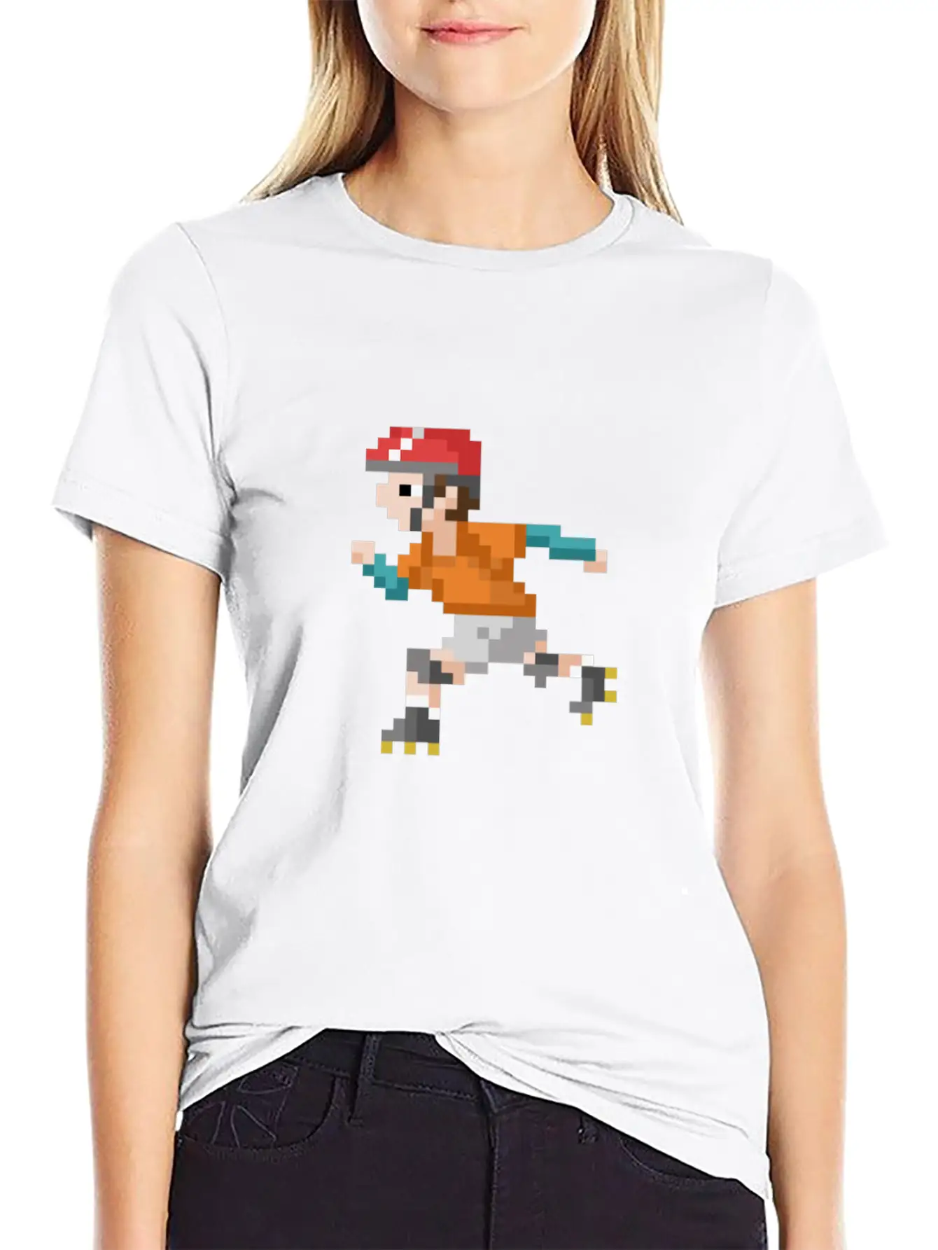 Retro 80s Video Game Pixelated Roller Skating Lightweight Cotton T-Shirt – Daily Comfort Graphic Shirt