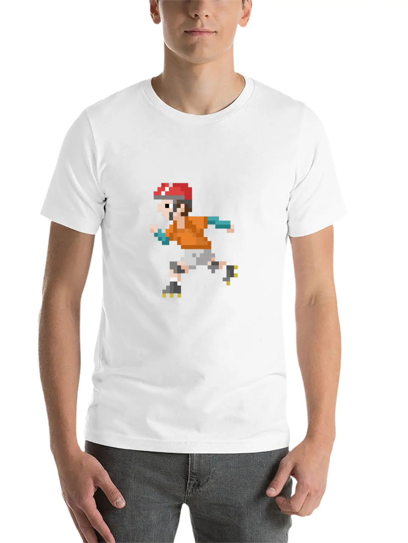 Retro 80s Video Game Pixelated Roller Skating Lightweight Cotton T-Shirt – Daily Comfort Graphic Shirt