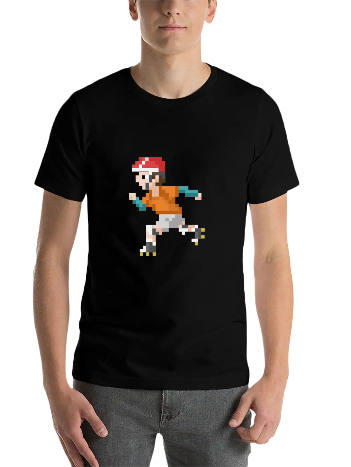 Retro 80s Video Game Pixelated Roller Skating Lightweight Cotton T-Shirt – Daily Comfort Graphic Shirt