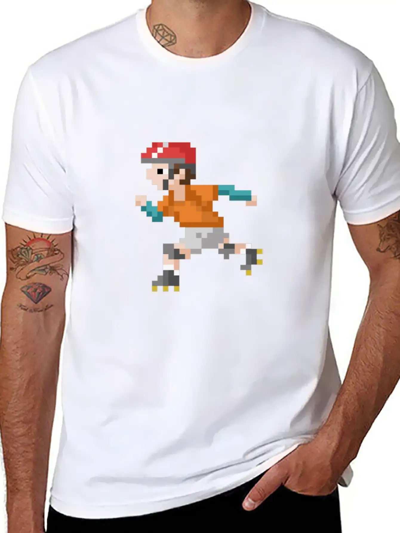 Retro 80s Video Game Pixelated Roller Skating Lightweight Cotton T-Shirt – Daily Comfort Graphic Shirt
