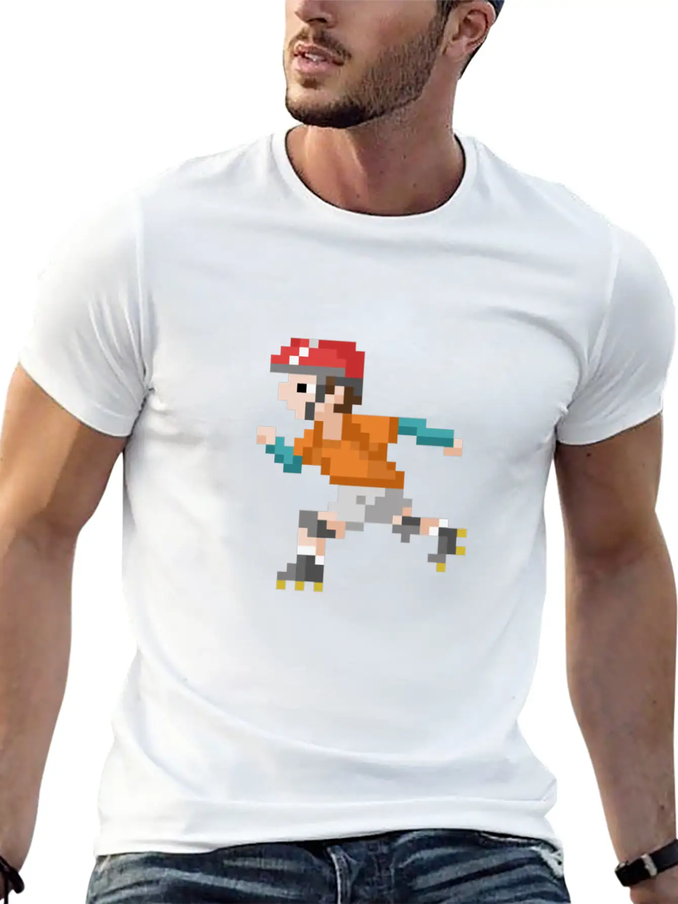 Retro 80s Video Game Pixelated Roller Skating Lightweight Cotton T-Shirt – Daily Comfort Graphic Shirt