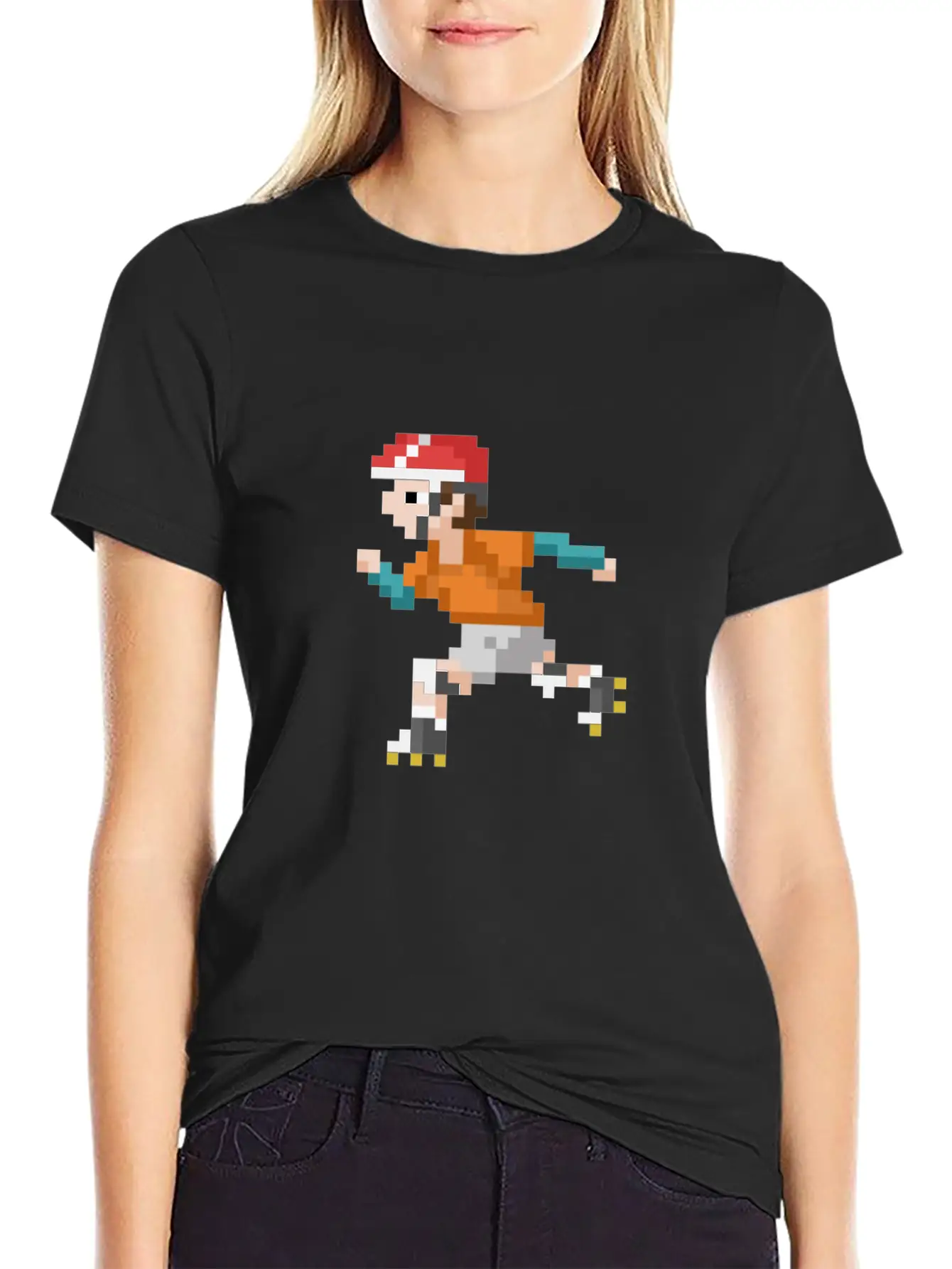 Retro 80s Video Game Pixelated Roller Skating Lightweight Cotton T-Shirt – Daily Comfort Graphic Shirt