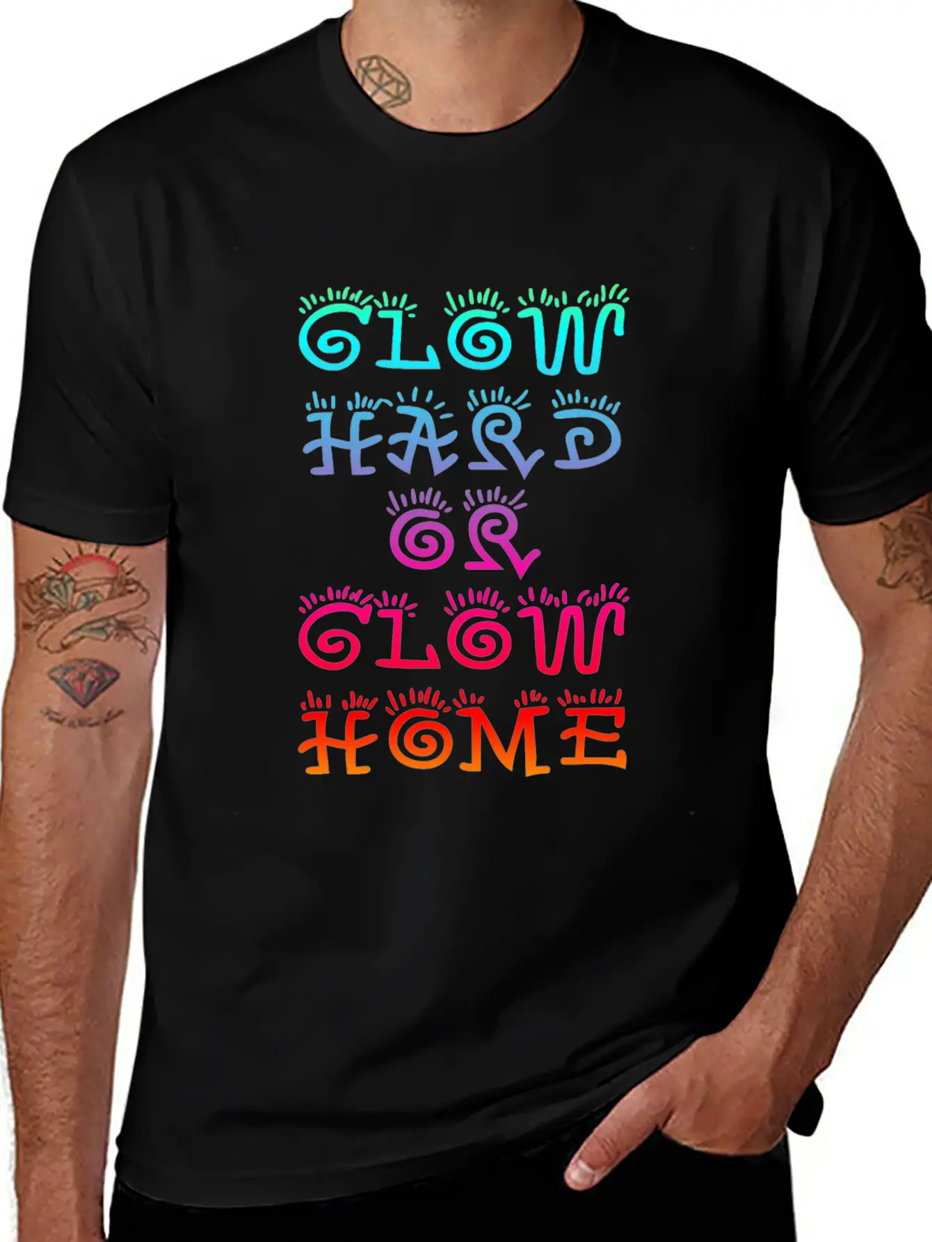 Retro Colorful Party Rave Shirt - Glow Hard Or Glo Lightweight Cotton T-Shirt – Daily Comfort Graphic Shirt