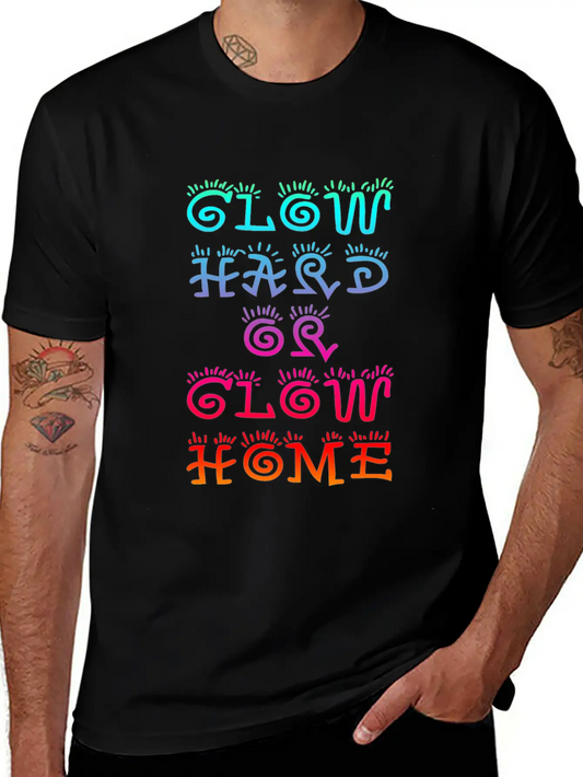 Retro Colorful Party Rave Shirt - Glow Hard Or Glo Lightweight Cotton T-Shirt – Daily Comfort Graphic Shirt